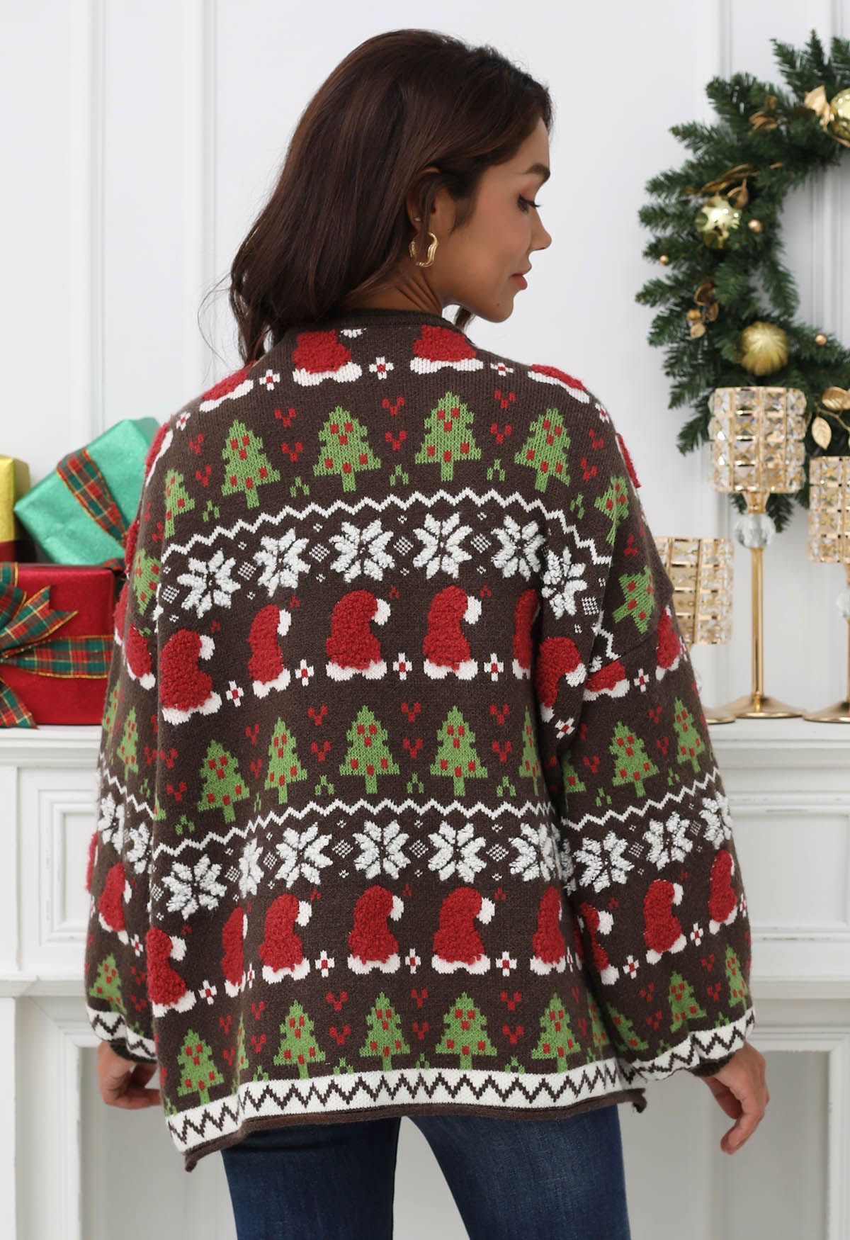 Adorable Christmas Oversized Knit Cardigan in Brown