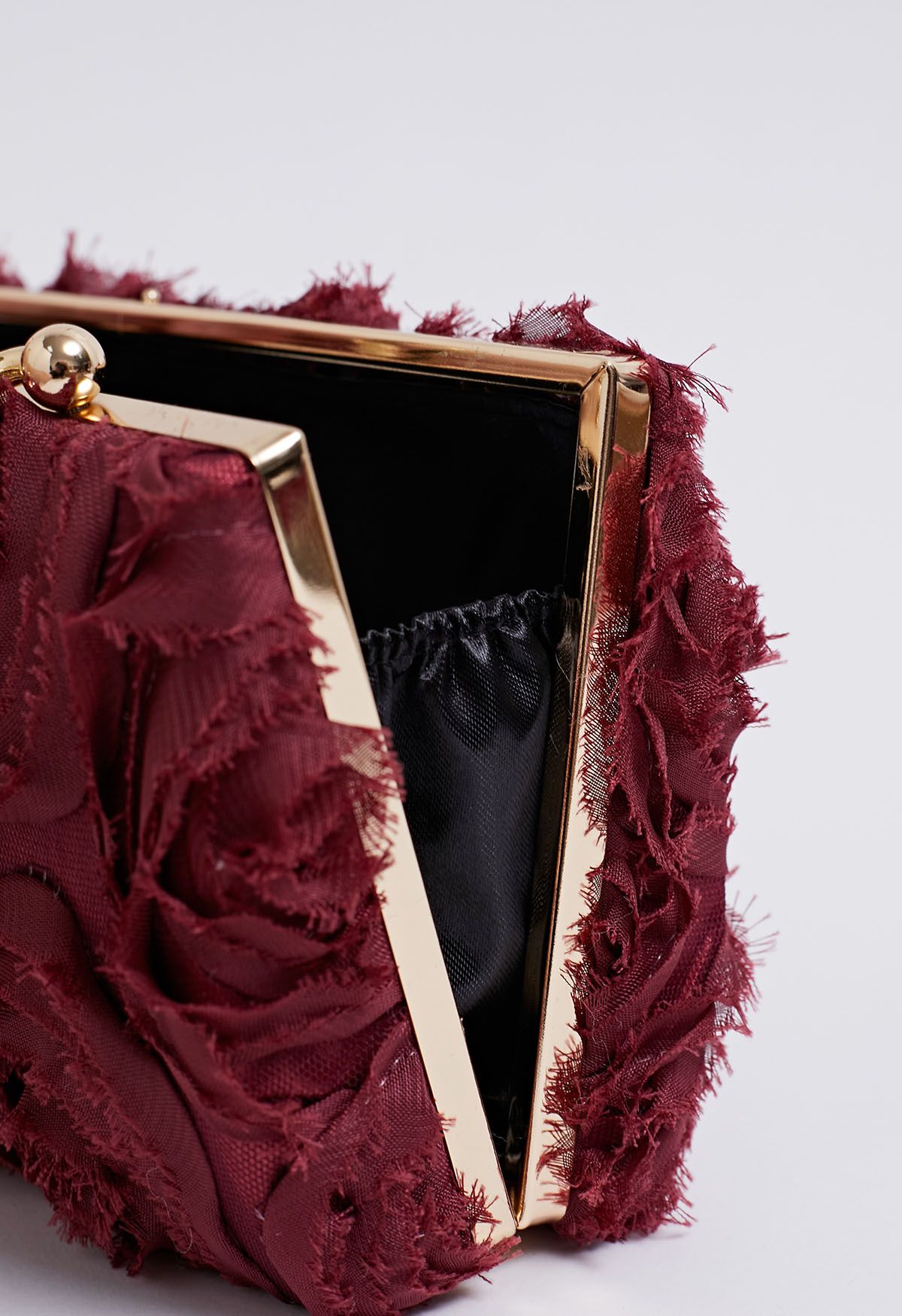 Opulent Rose Rhinestone Handle Clutch in Burgundy