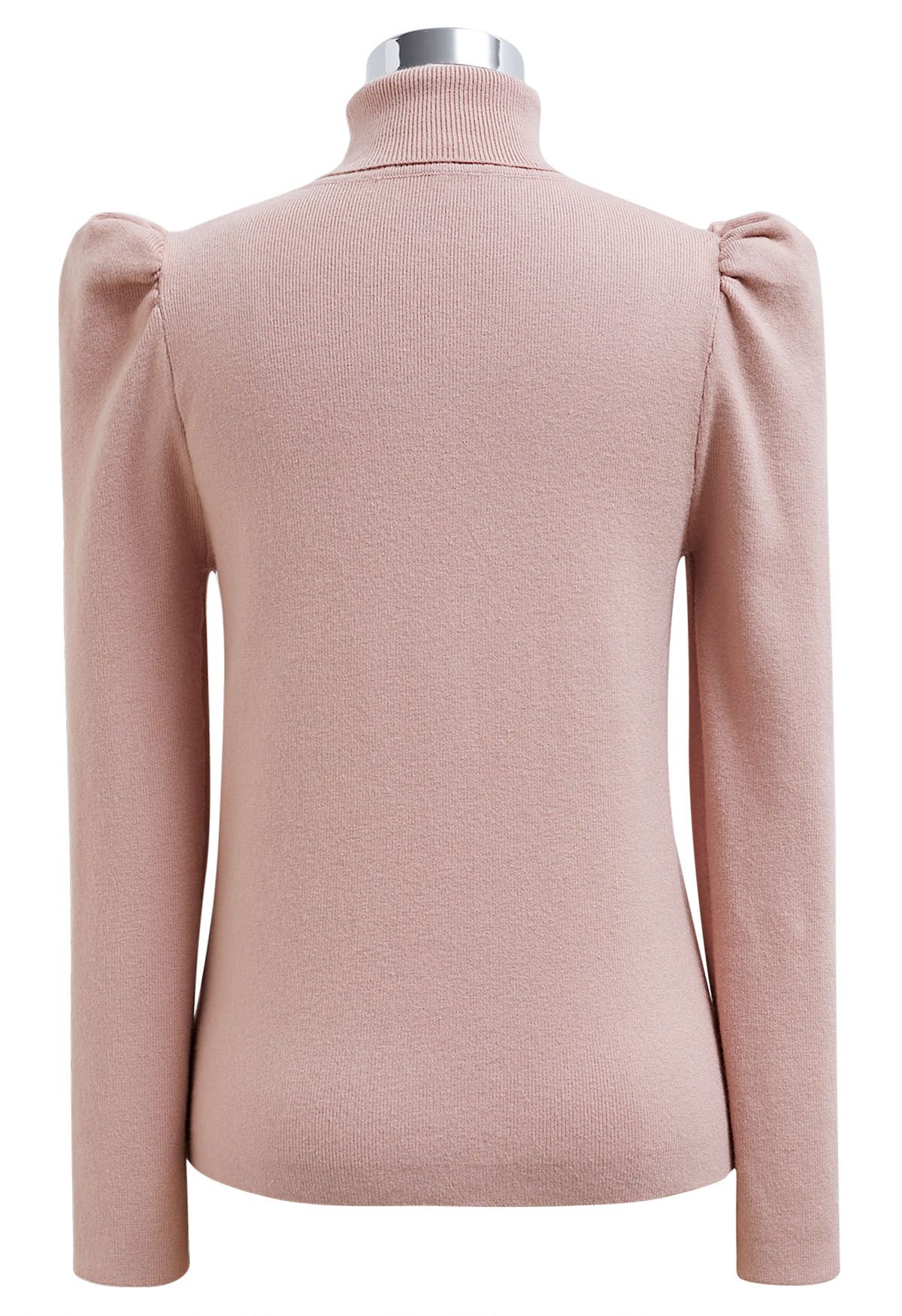 Turtleneck Gigot Sleeve Knit Top in Dusty Pink