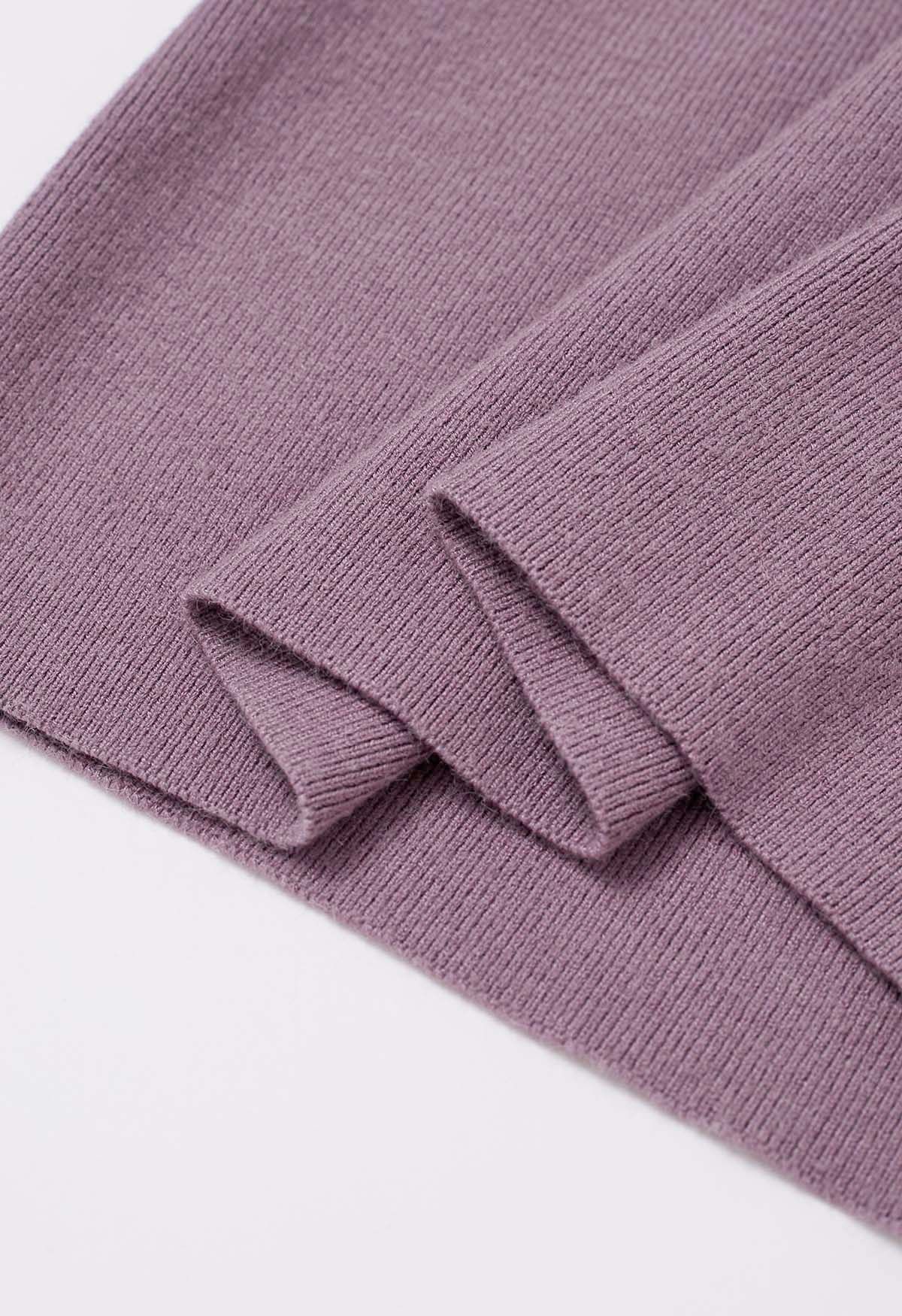 Turtleneck Gigot Sleeve Knit Top in Lilac