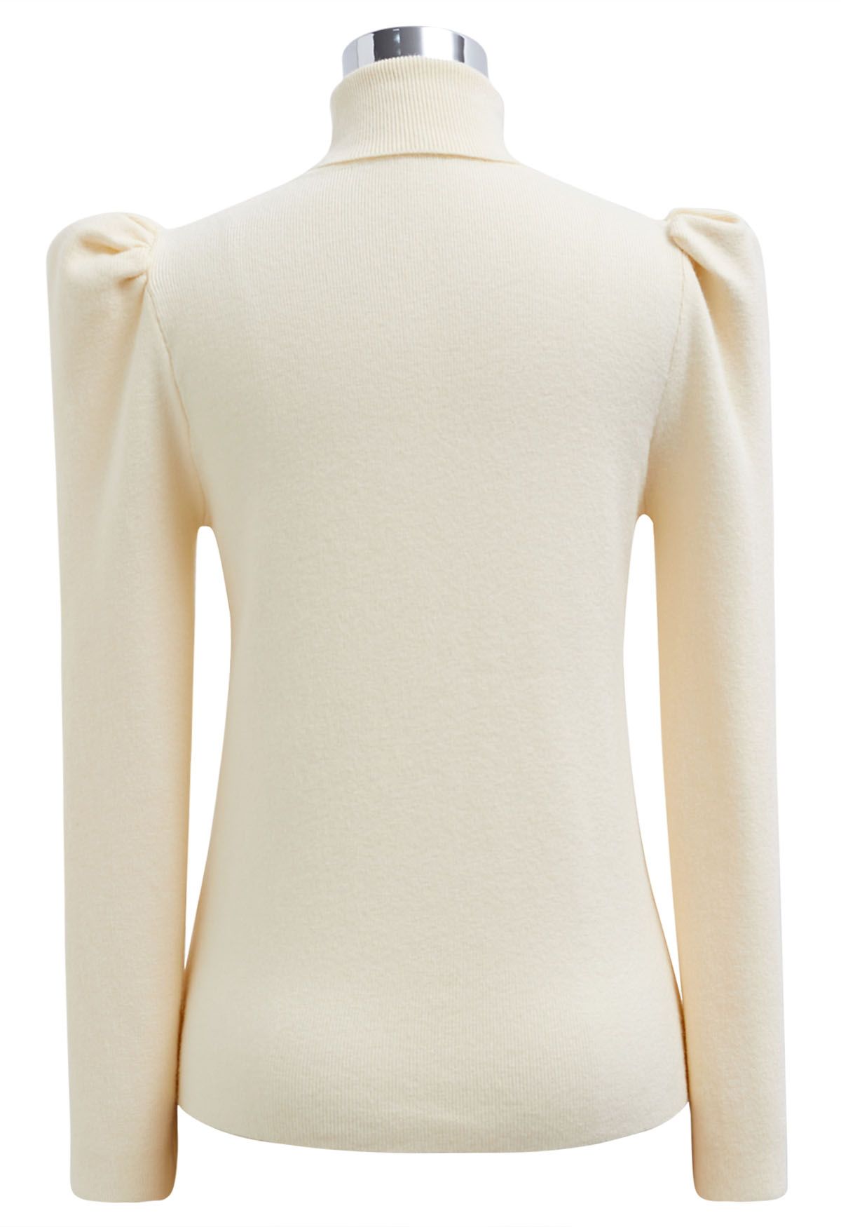 Turtleneck Gigot Sleeve Knit Top in Cream