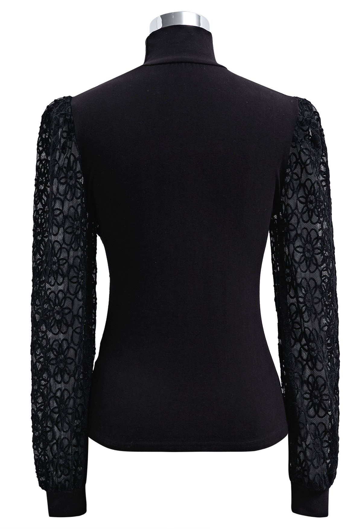 Floral Lace Panelled Velvet Fitted Top