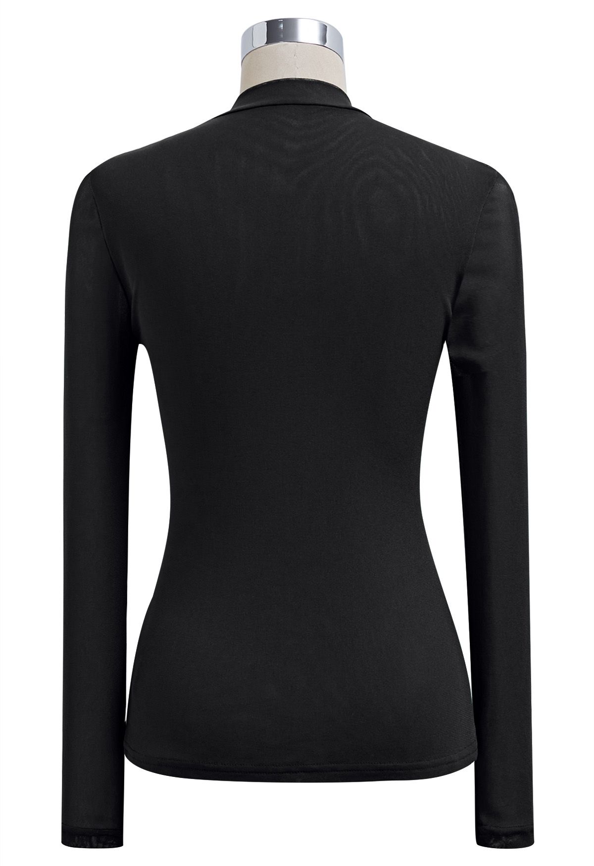 Double-Layered Mesh Spliced Fitted Top in Black