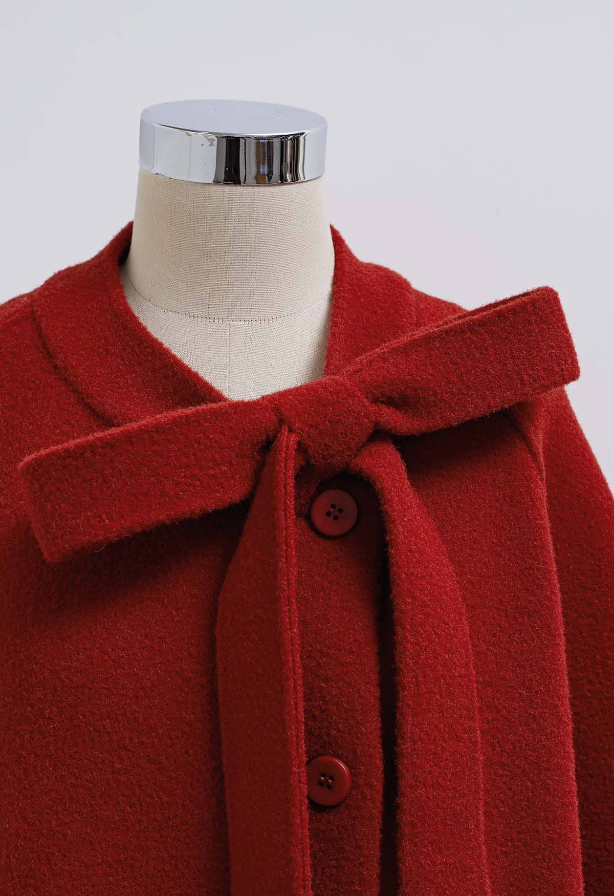 Pretty Bowknot Faux Fur Buttoned Knit Coat in Red