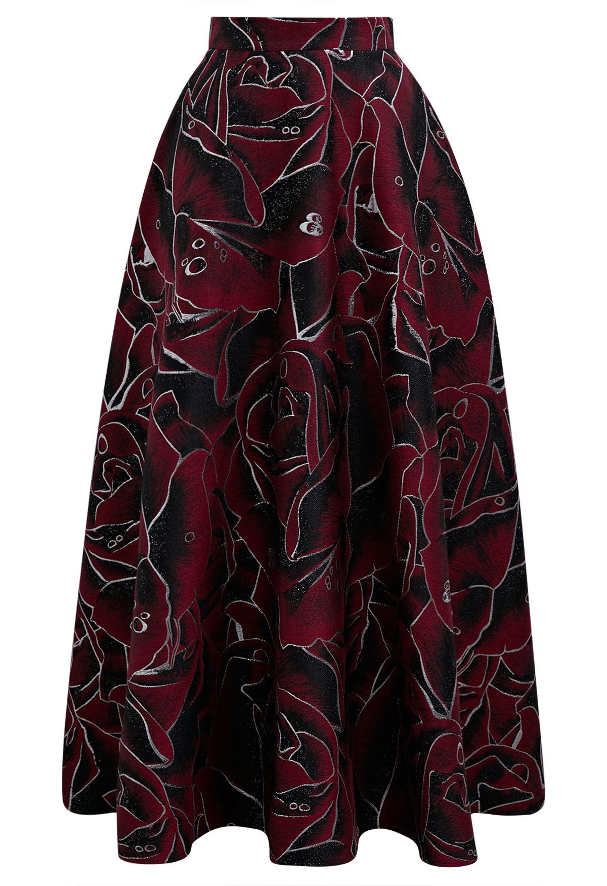 Abstract Rose Jacquard A-Line Maxi Skirt