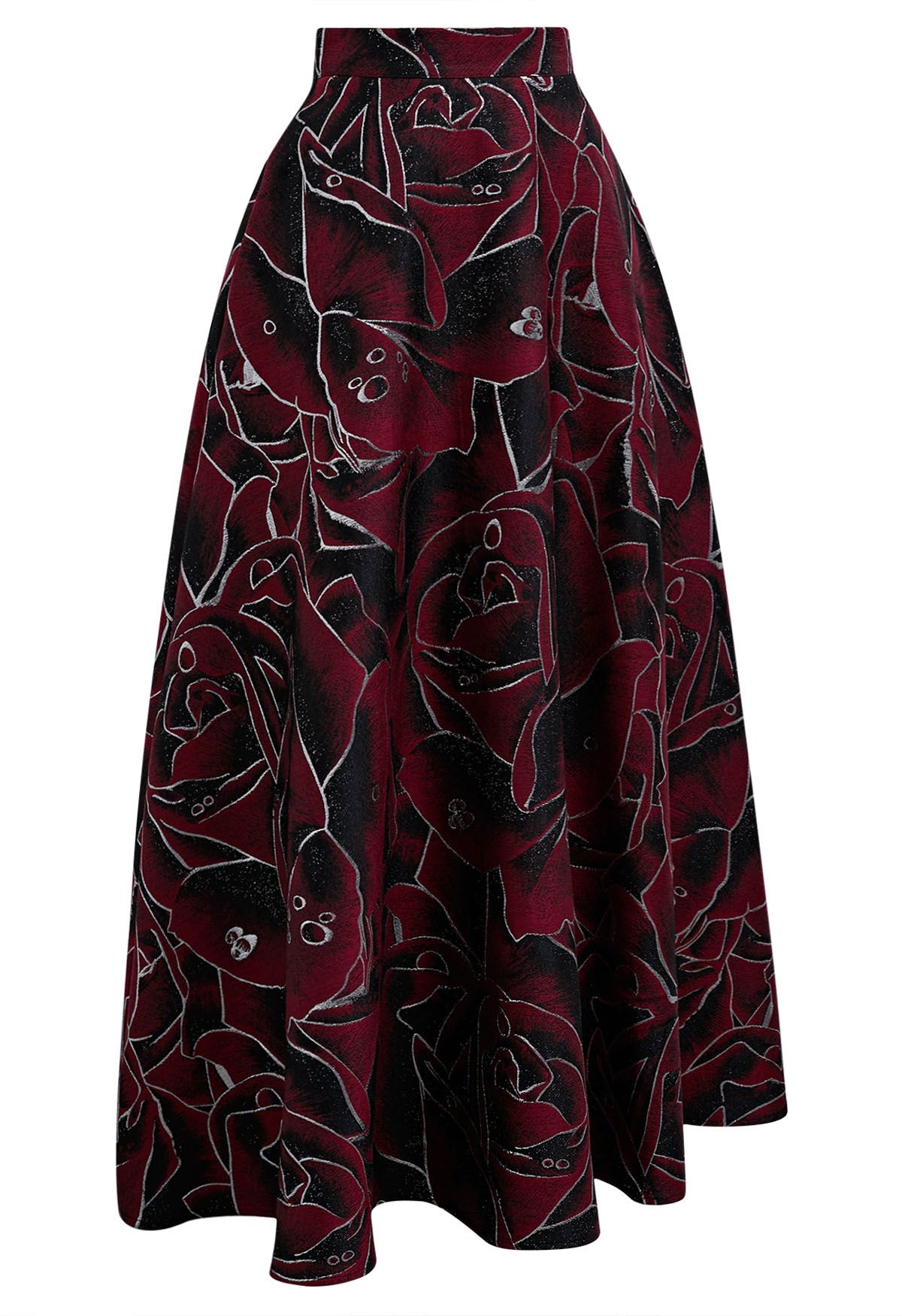 Abstract Rose Jacquard A-Line Maxi Skirt