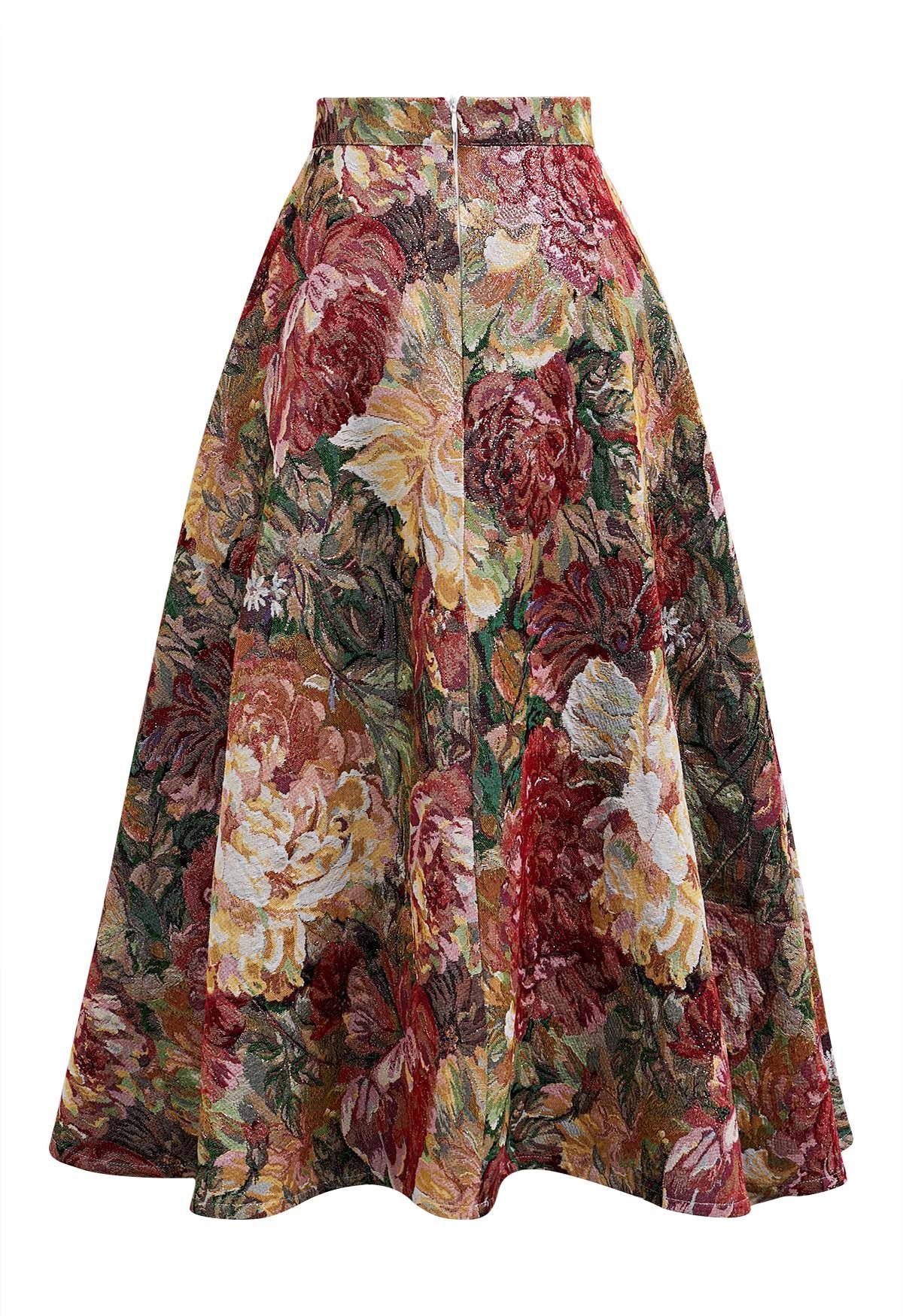 Painting Bloom Jacquard A-Line Midi Skirt