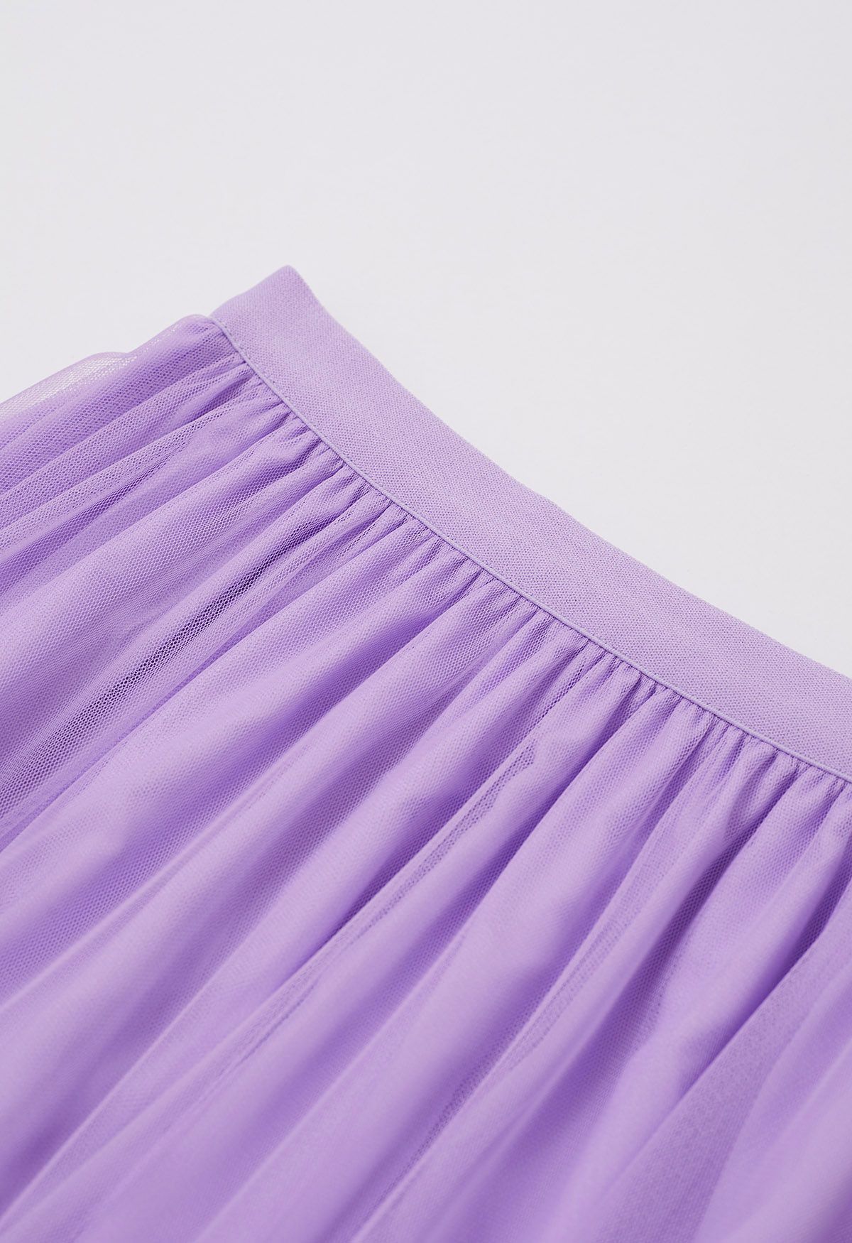 Ruffle Hem Double-Layered Mesh Maxi Skirt in Lilac