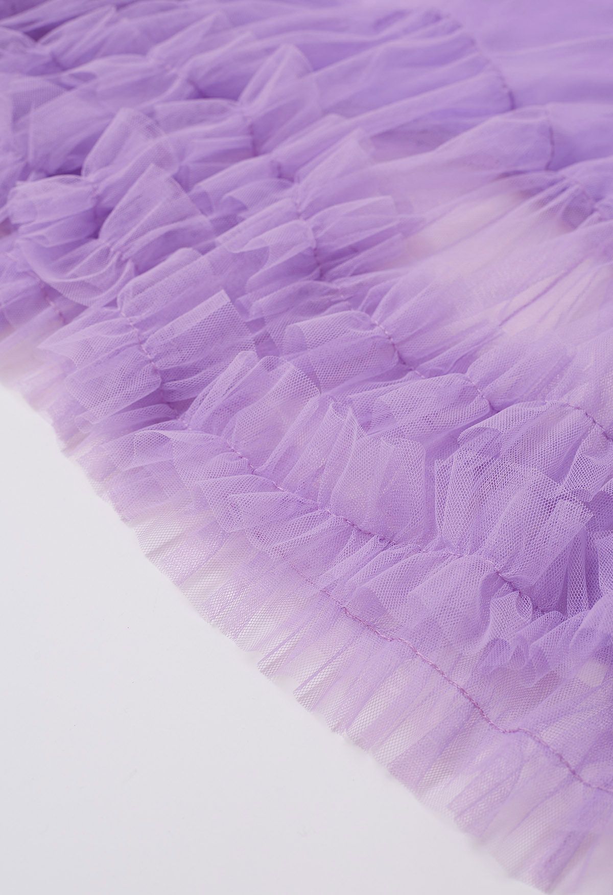 Ruffle Hem Double-Layered Mesh Maxi Skirt in Lilac