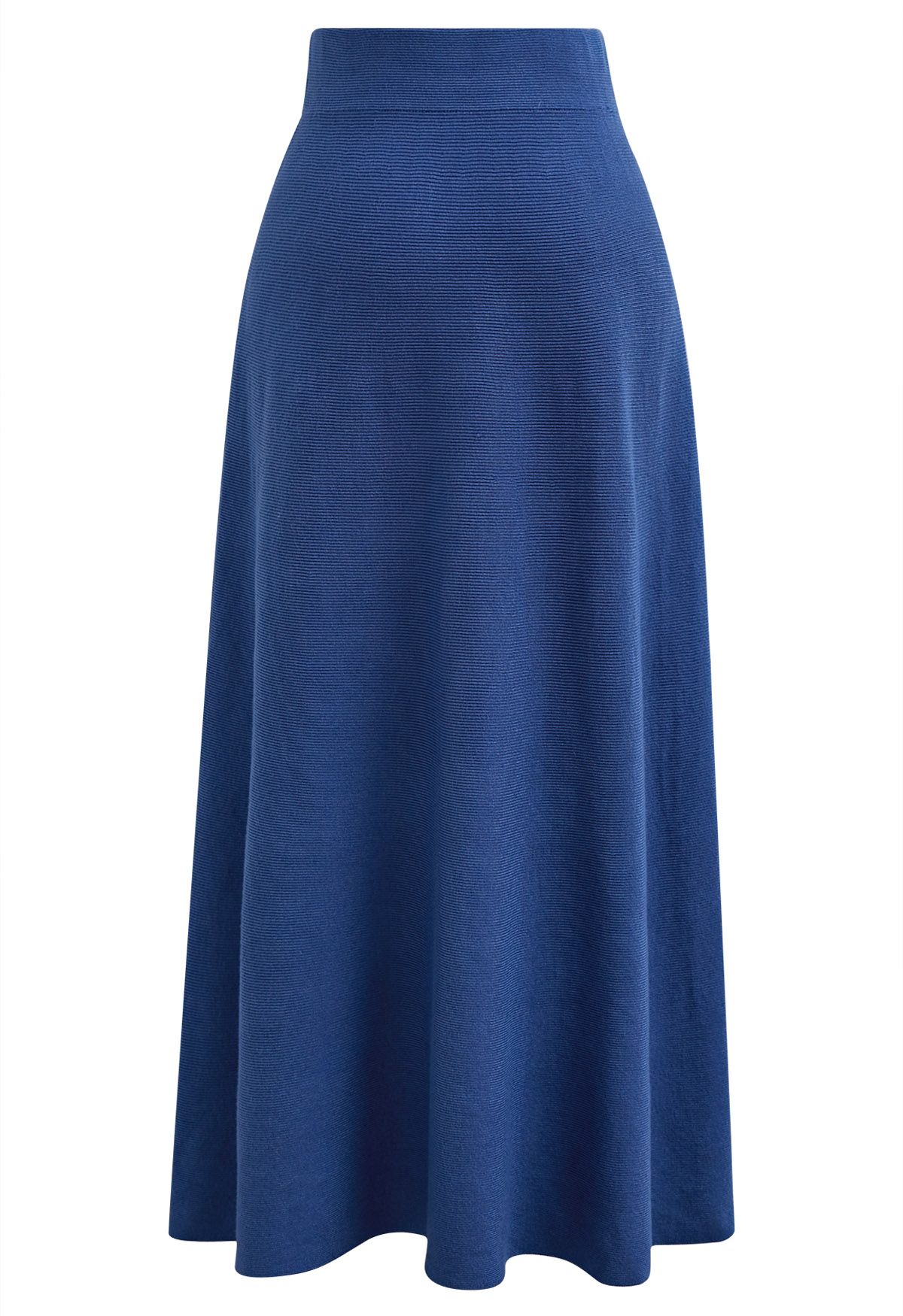 Little Bow Decorated Pleats Knit Maxi Skirt in Indigo