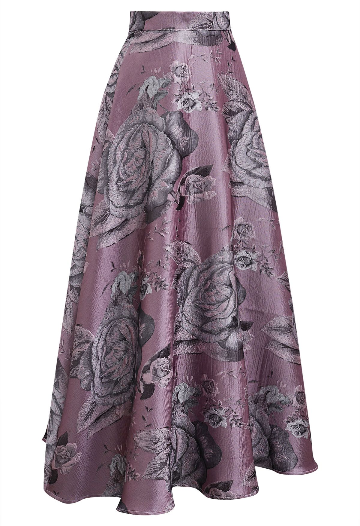 Full-Bloomed Rose Jacquard A-Line Maxi Skirt