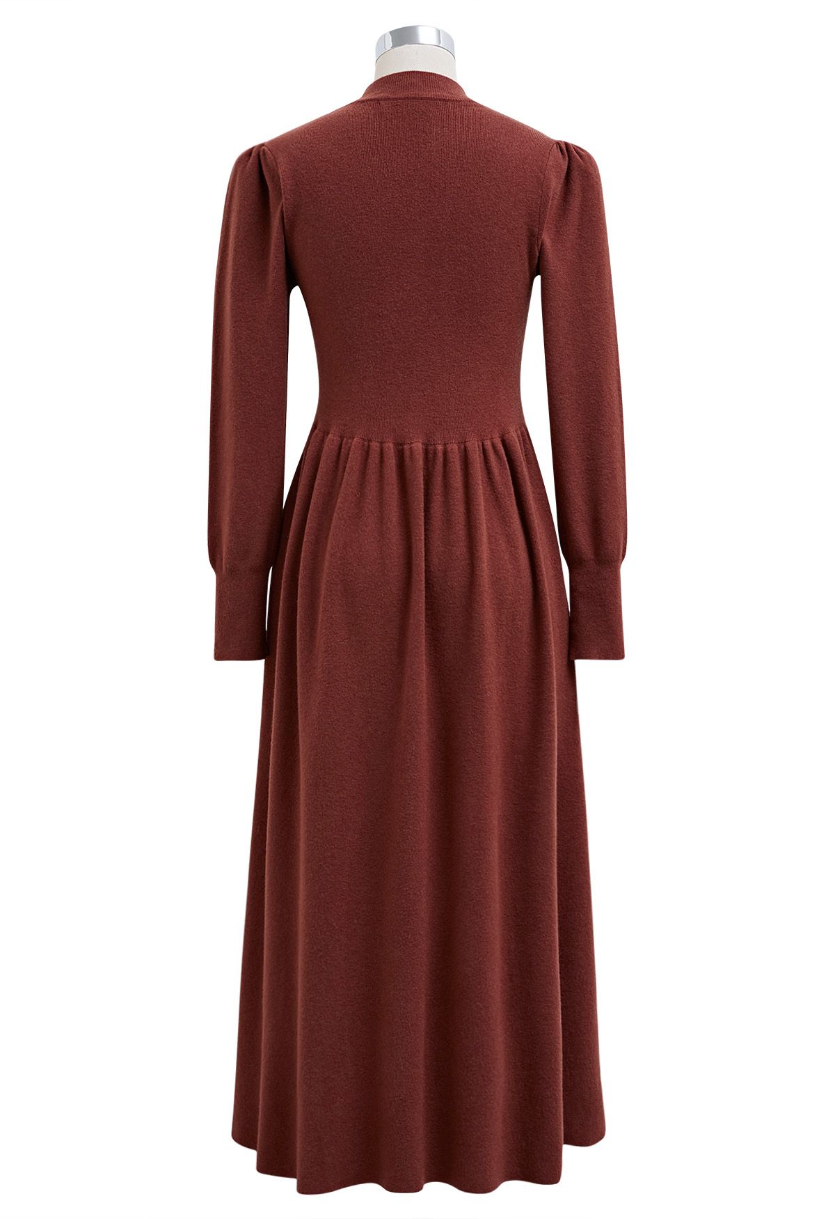 Floral Decor Cut-Out Ribbed Knit Midi Dress in Burgundy