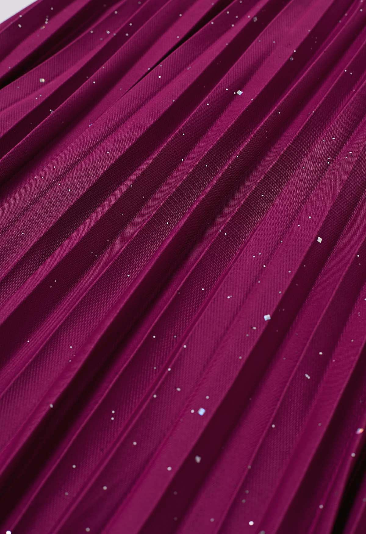 Twinkling Night Pleated Maxi Skirt in Magenta