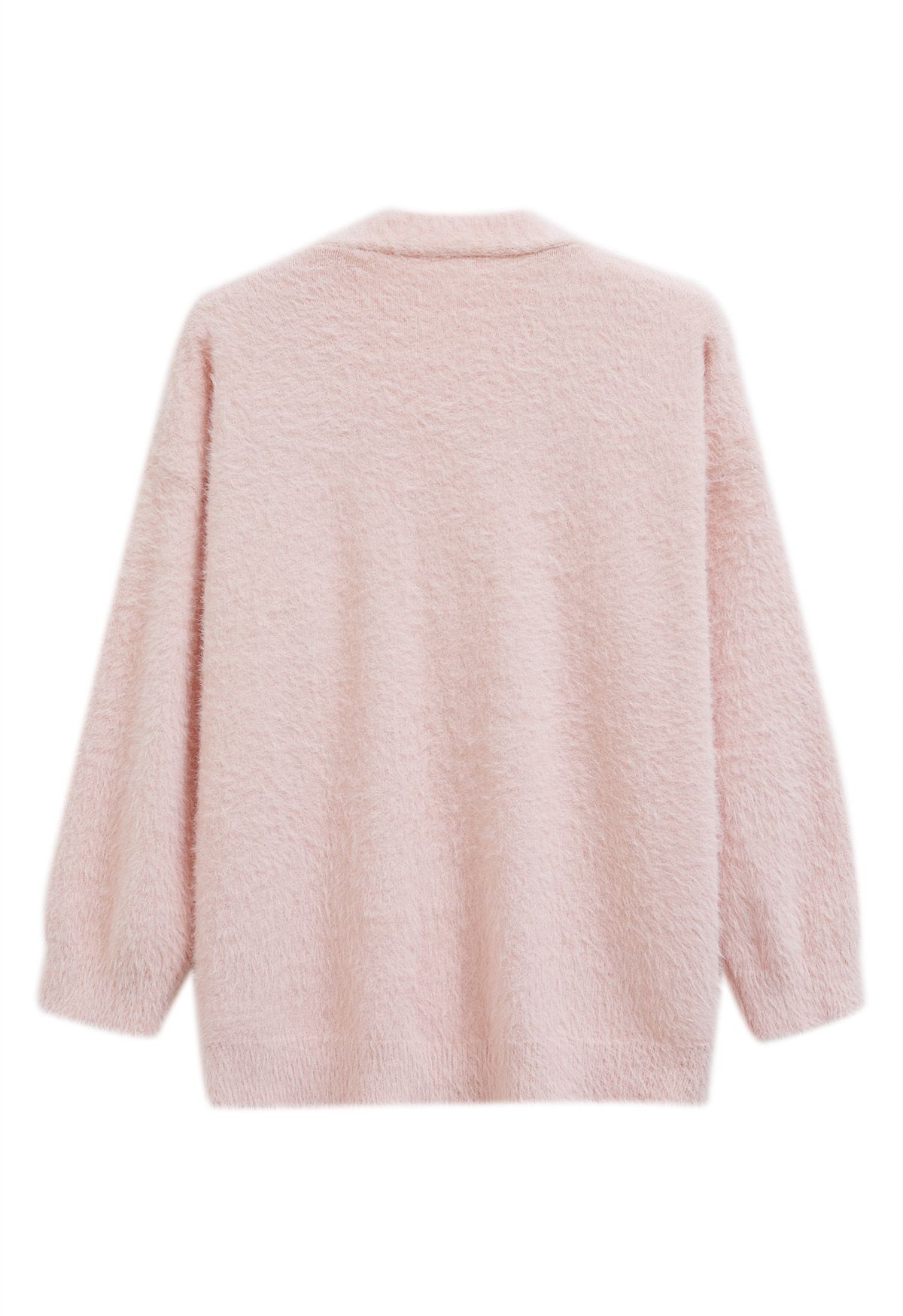 Patch Pocket Button Down Fluffy Knit Cardigan in Pink