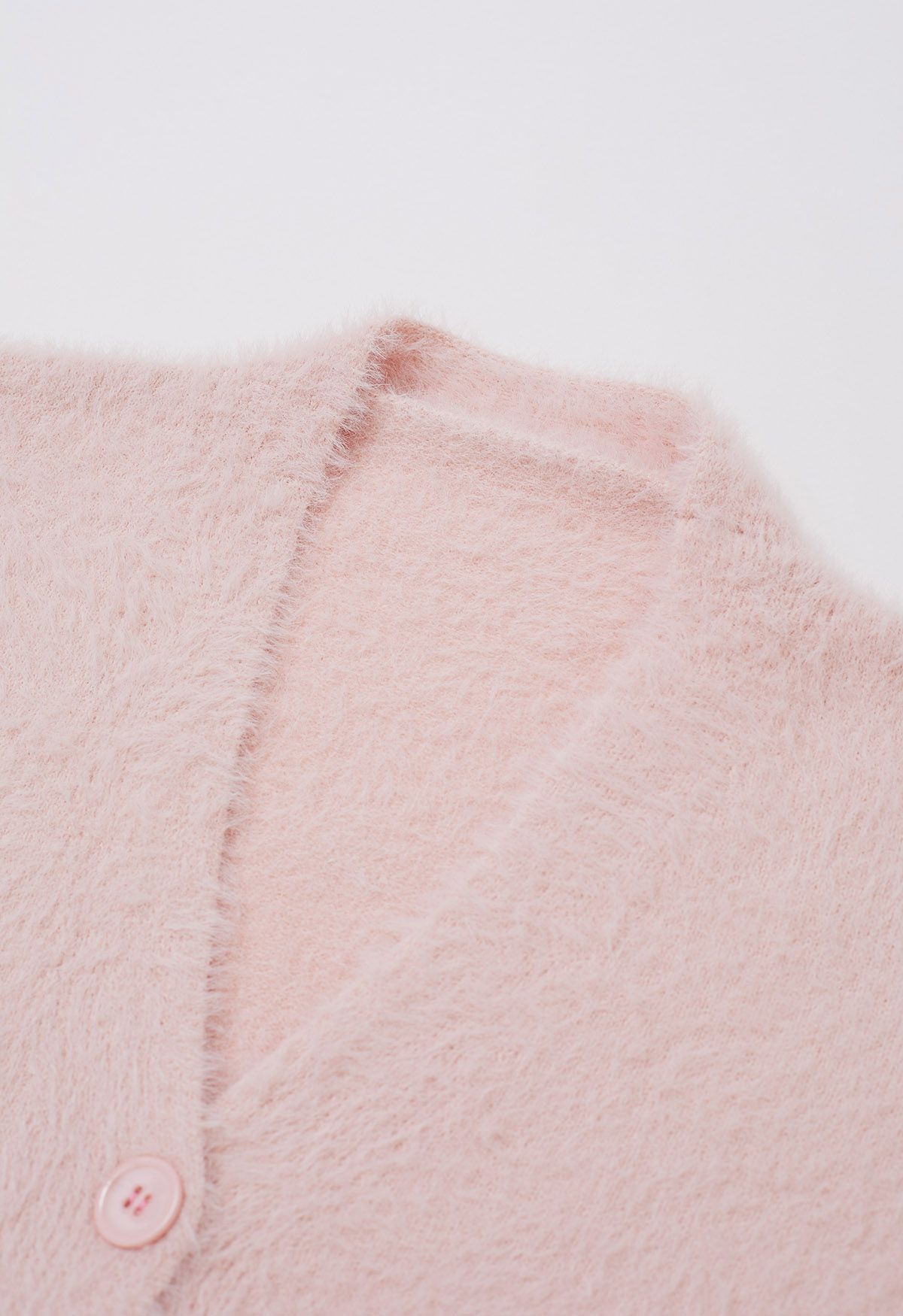 Patch Pocket Button Down Fluffy Knit Cardigan in Pink