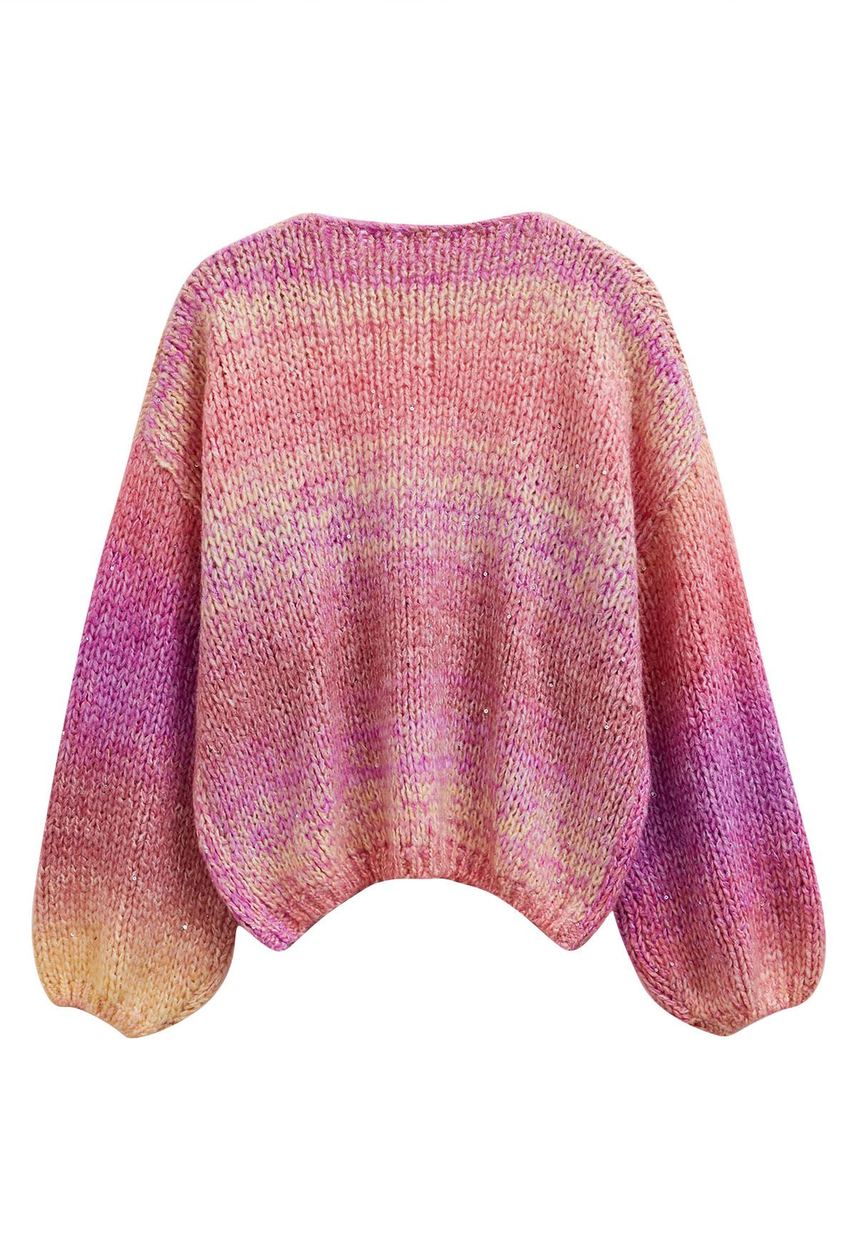 Ombre Sequin Embellished Hand-Knit Cardigan