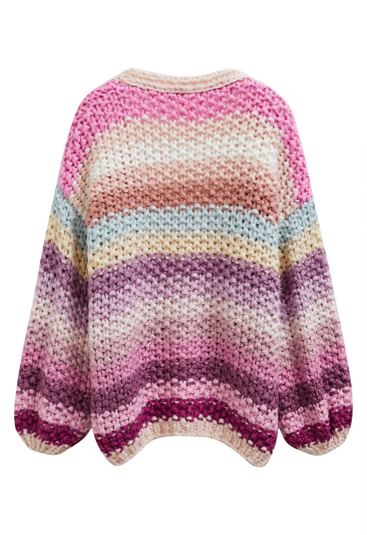 Multicolored Chunky Hand-Knit Cardigan