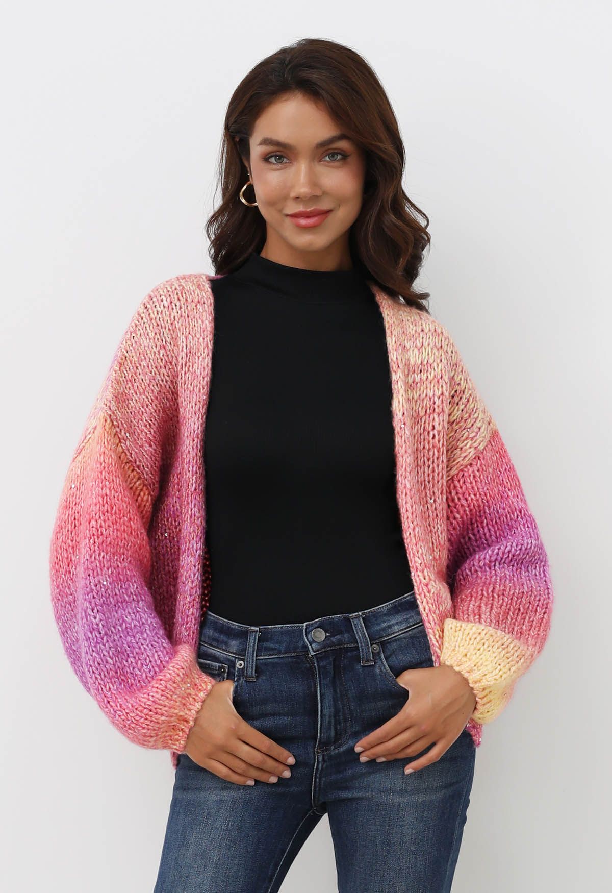 Ombre Sequin Embellished Hand-Knit Cardigan