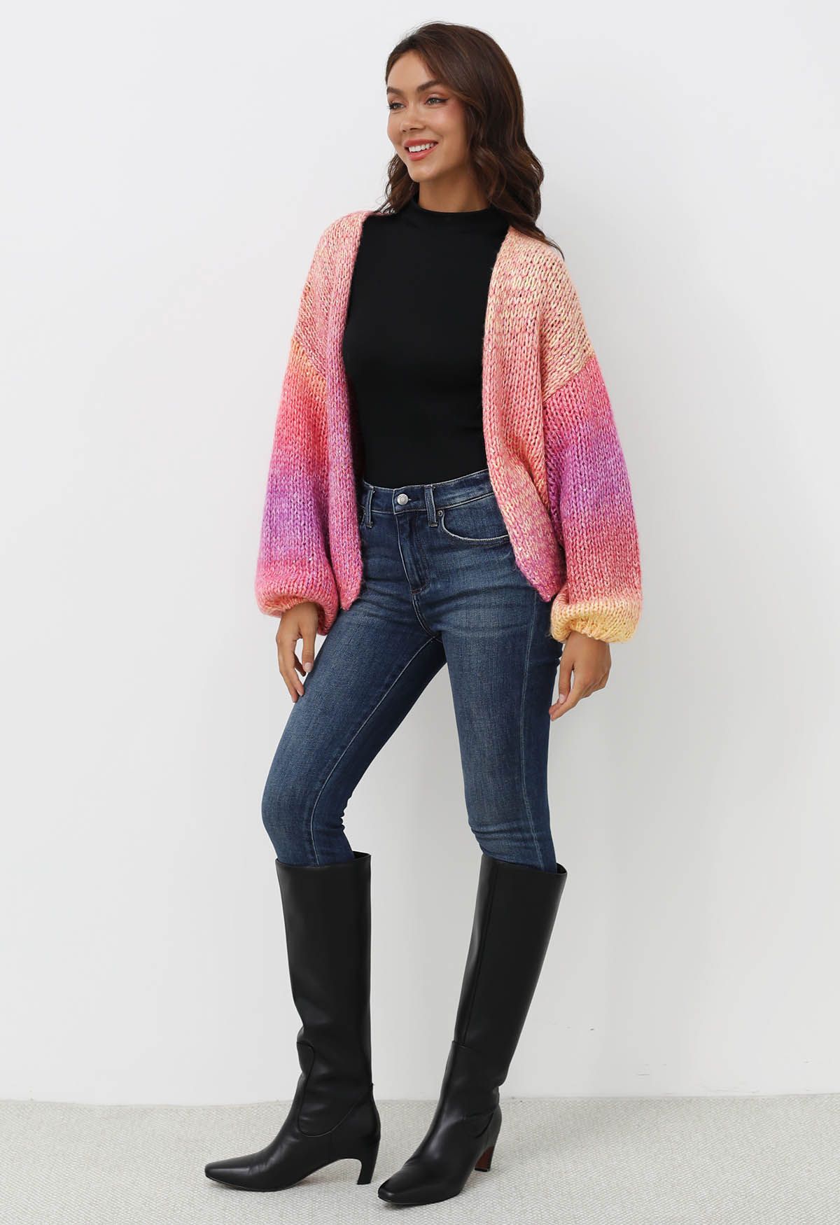 Ombre Sequin Embellished Hand-Knit Cardigan