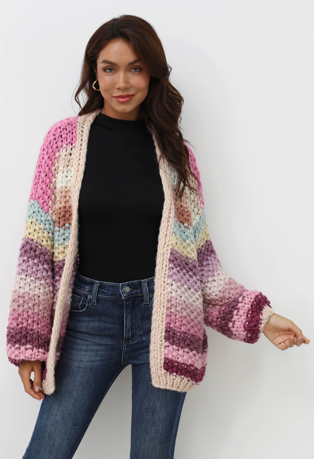 Multicolored Chunky Hand-Knit Cardigan