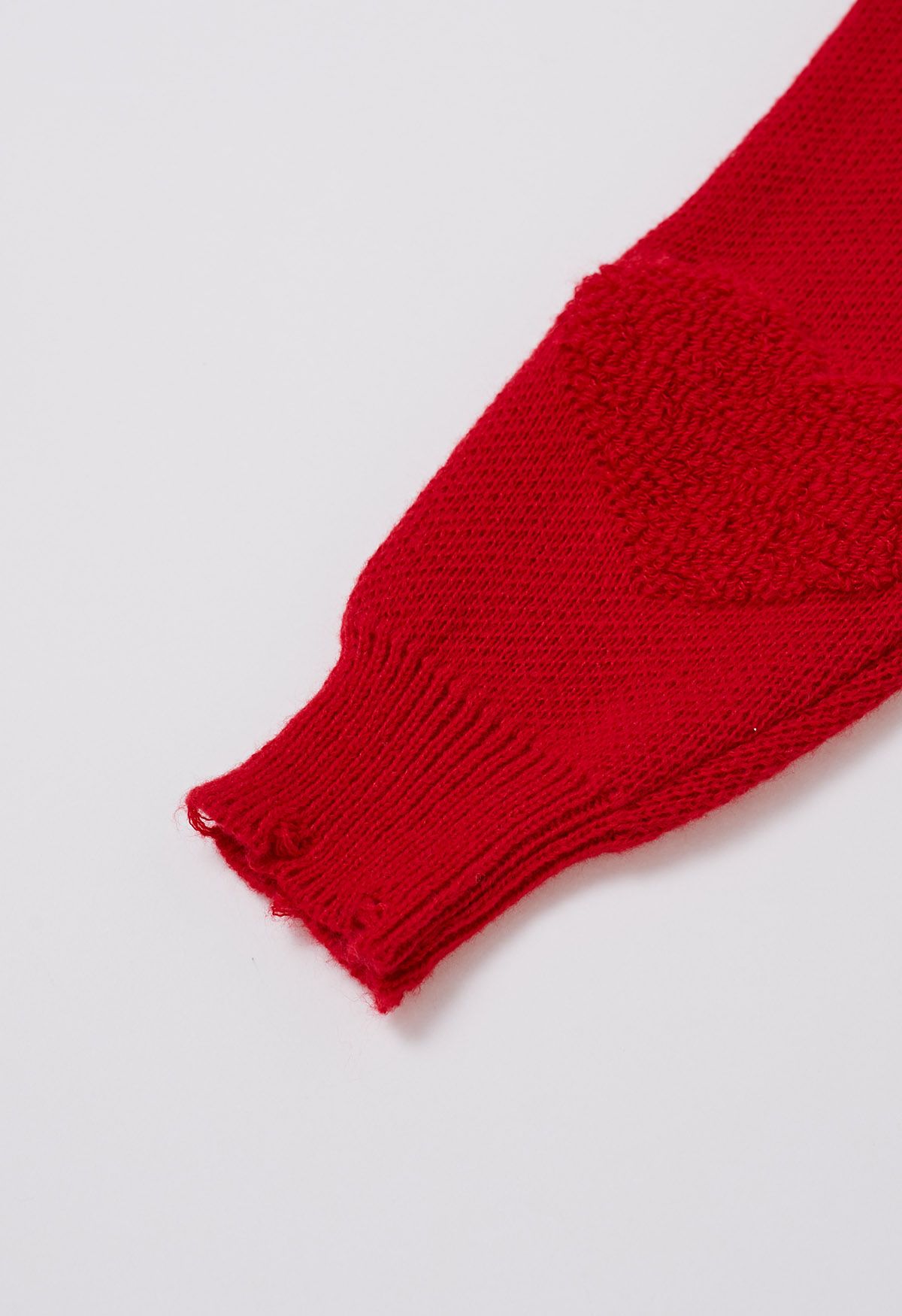 Pearl Trim Heart Jacquard Oversized Knit Sweater in Red