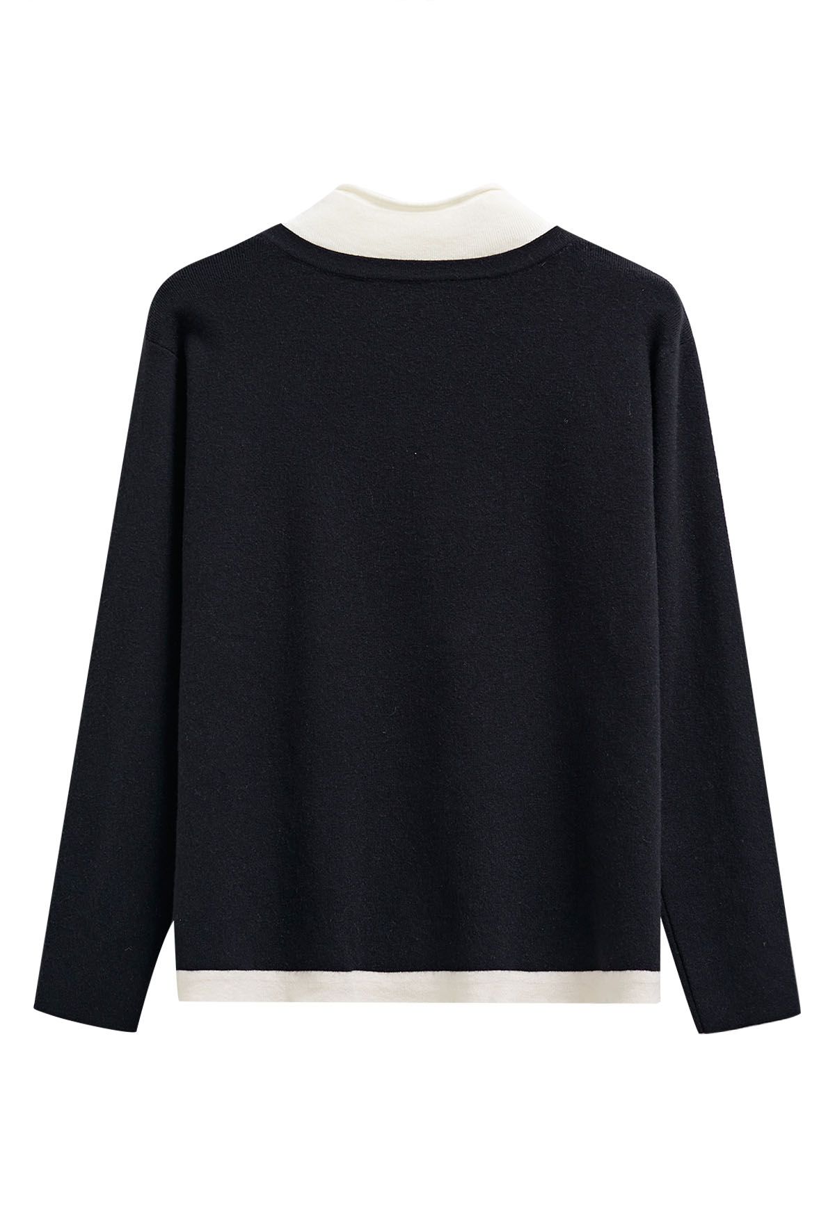 Mock Neck Fake Two-Piece Oversized Knit Top in Black