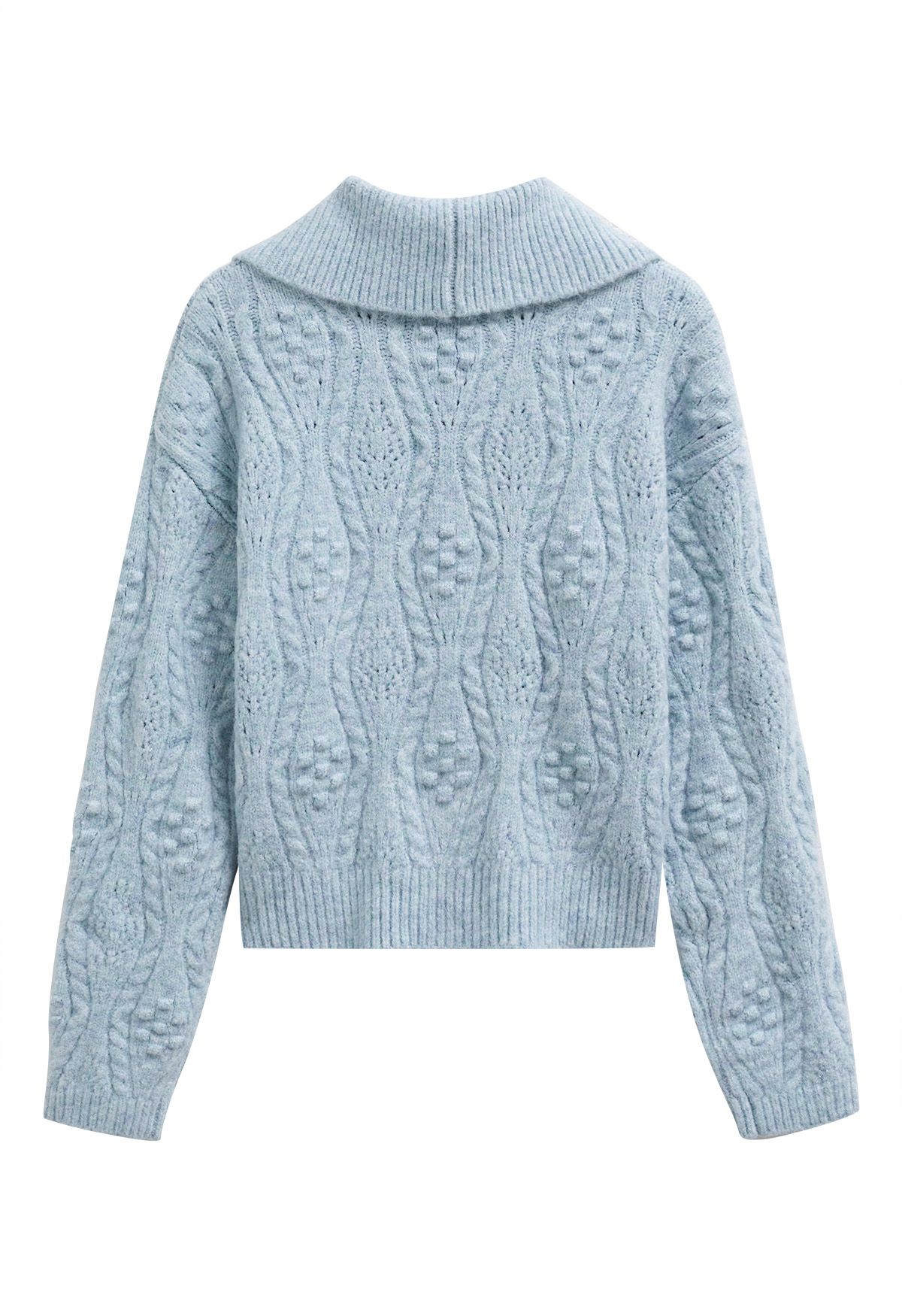 Embossed Dots Collared Knit Sweater in Light Blue