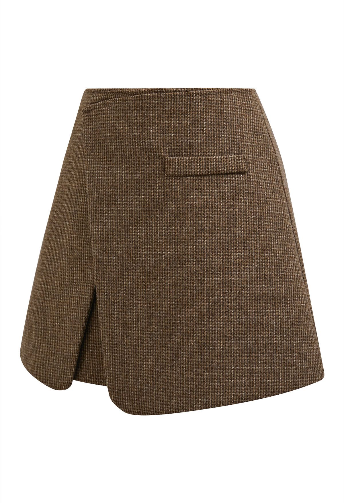 Houndstooth Fake Welt Pocket Flap Mini Skorts