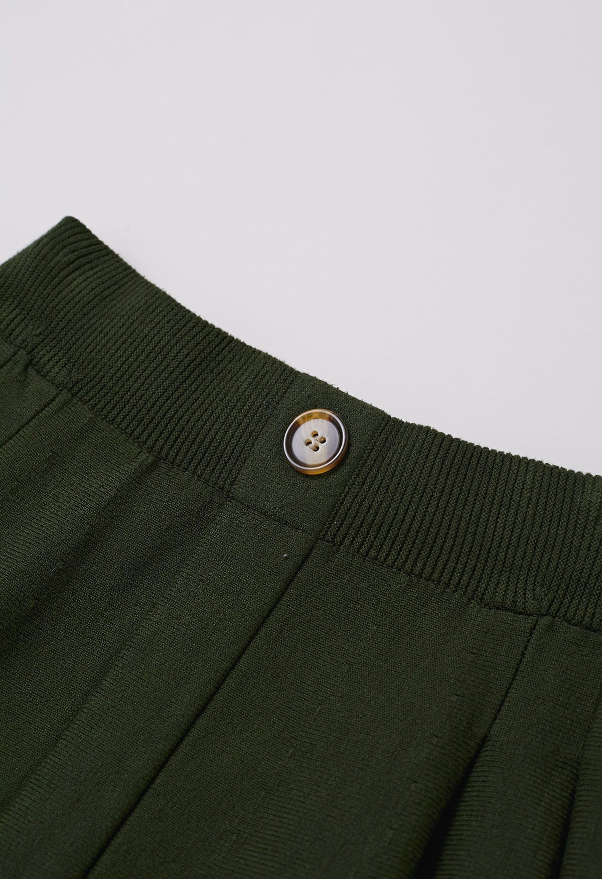 Button Adorned Knit Midi Skirt in Army Green