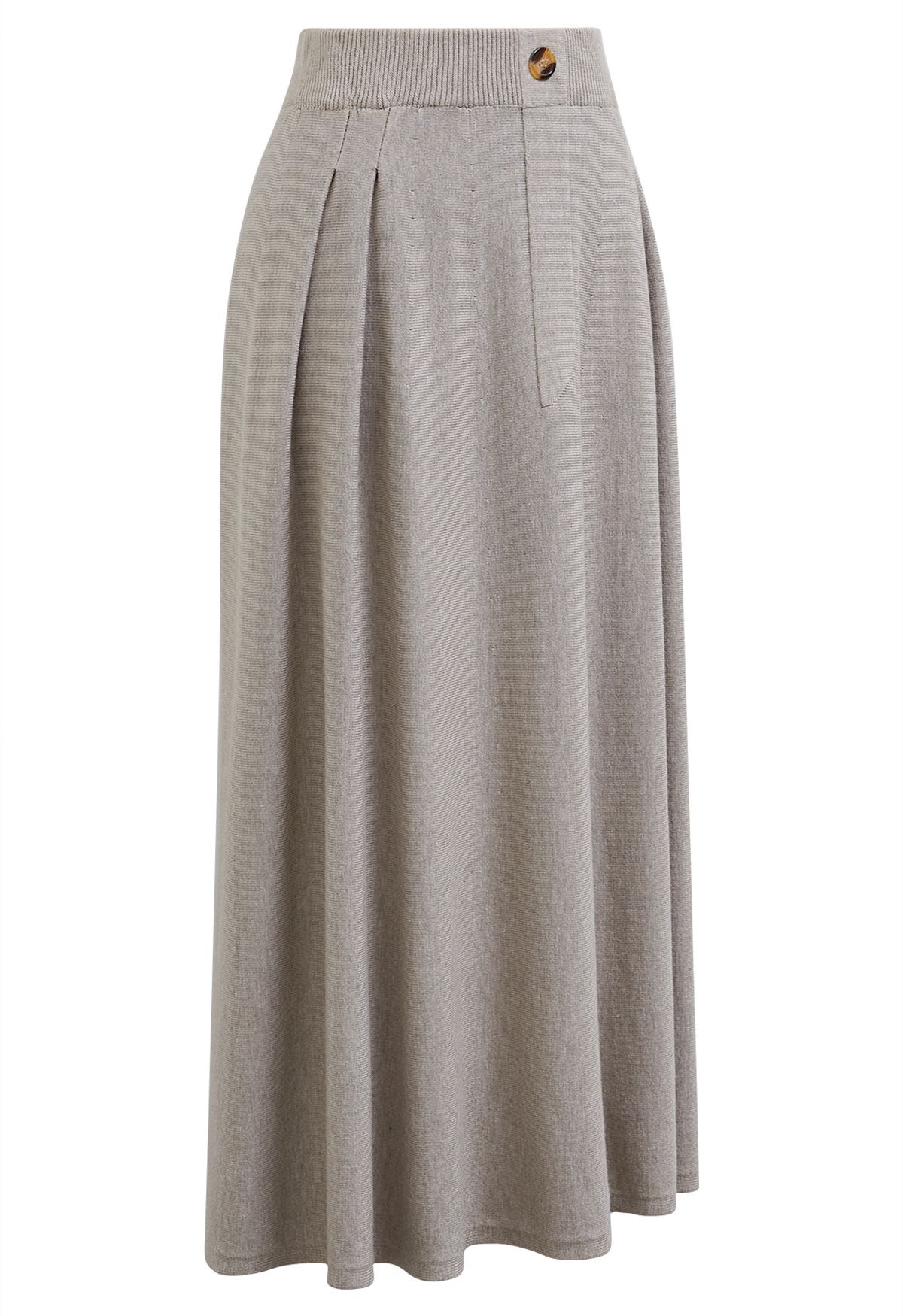 Button Adorned Knit Midi Skirt in Linen