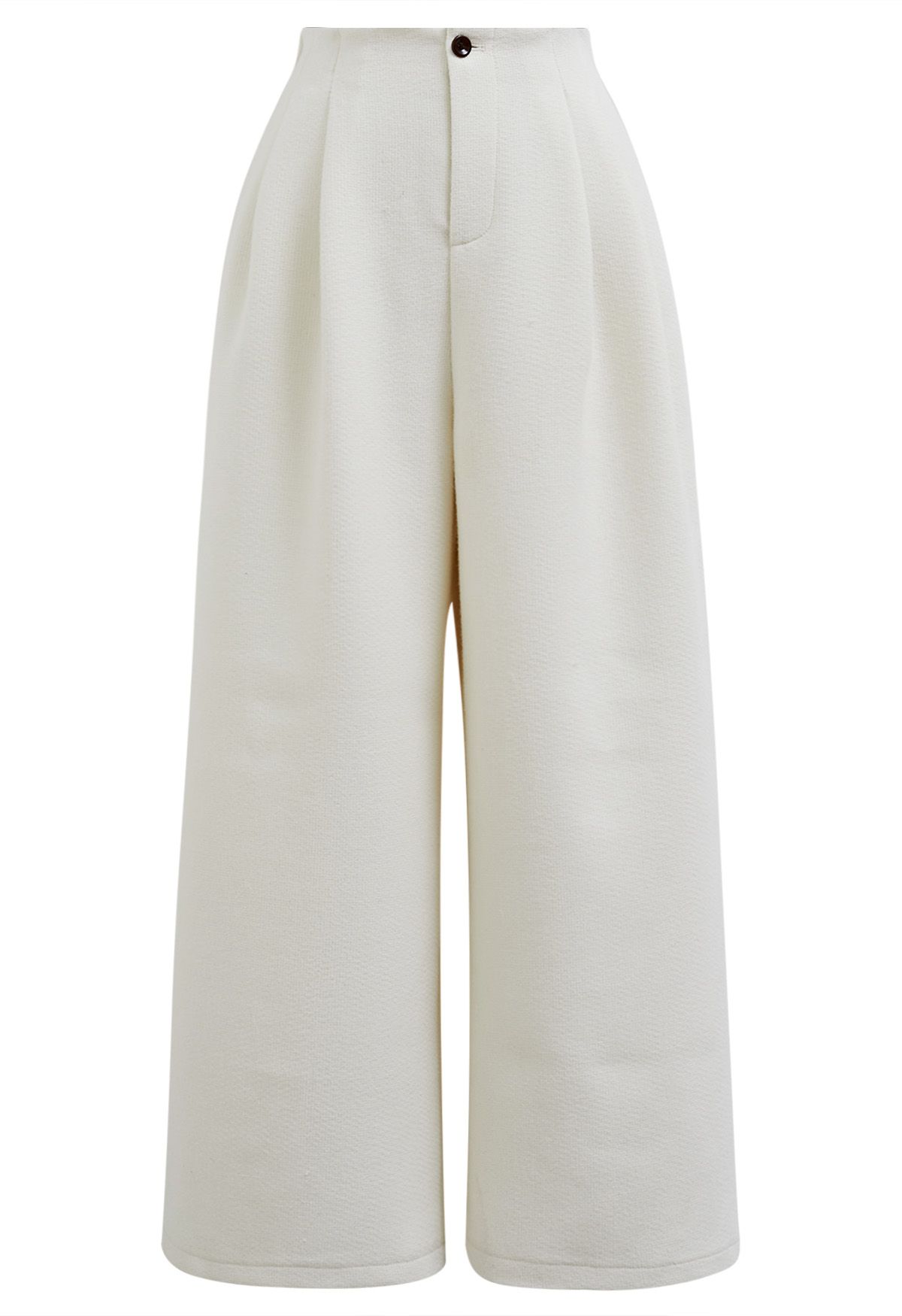 Side Pockets Pleats Wide-Leg Pants in Ivory