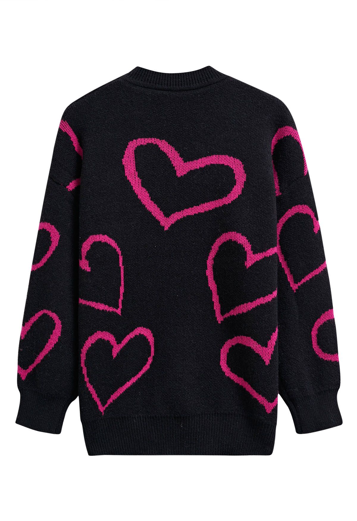 Lovable Heart Crew Neck Knit Sweater in Black