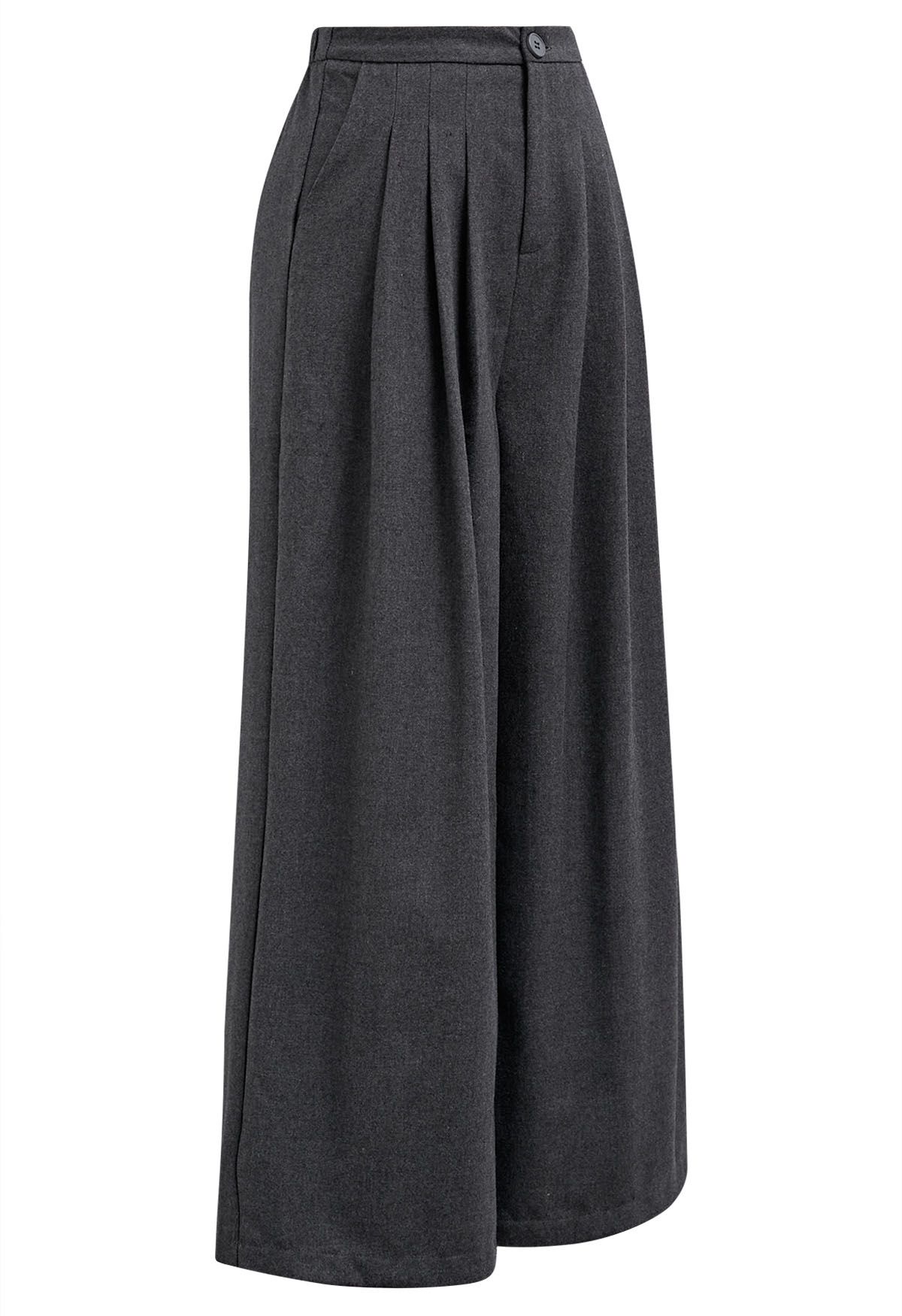 Modern Look Side Pocket Pleats Palazzo Pants in Smoke