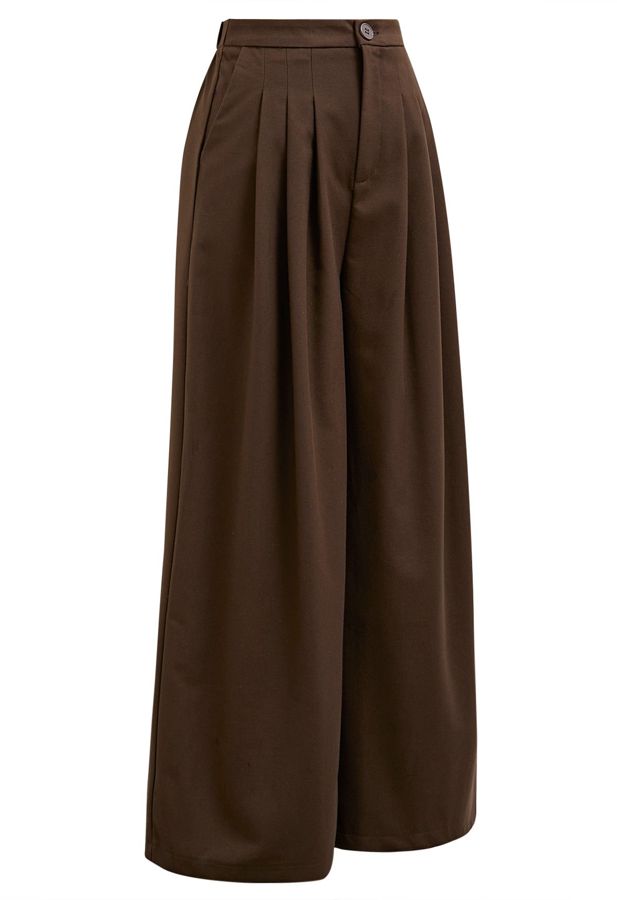 Modern Look Side Pocket Pleats Palazzo Pants in Brown