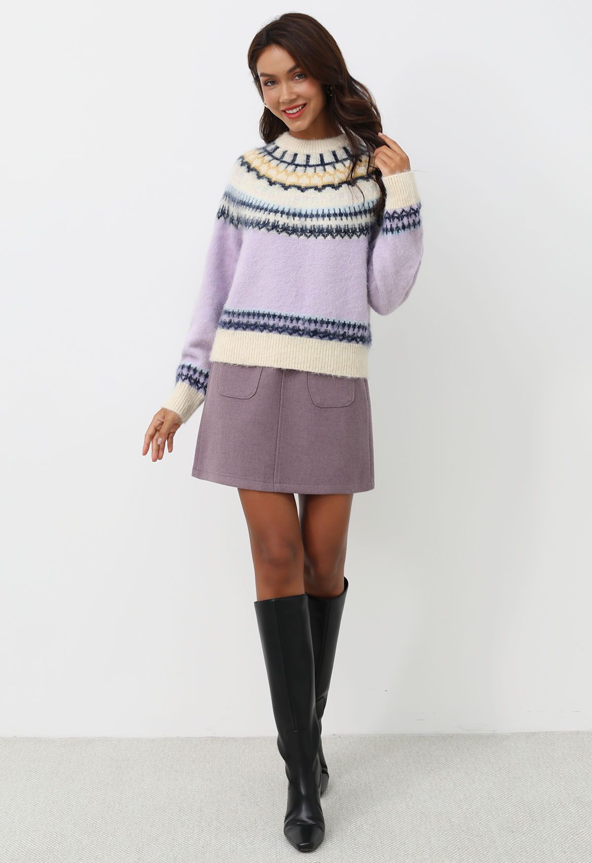 Retro Button Patch Pockets Mini Bud Skirt in Lilac