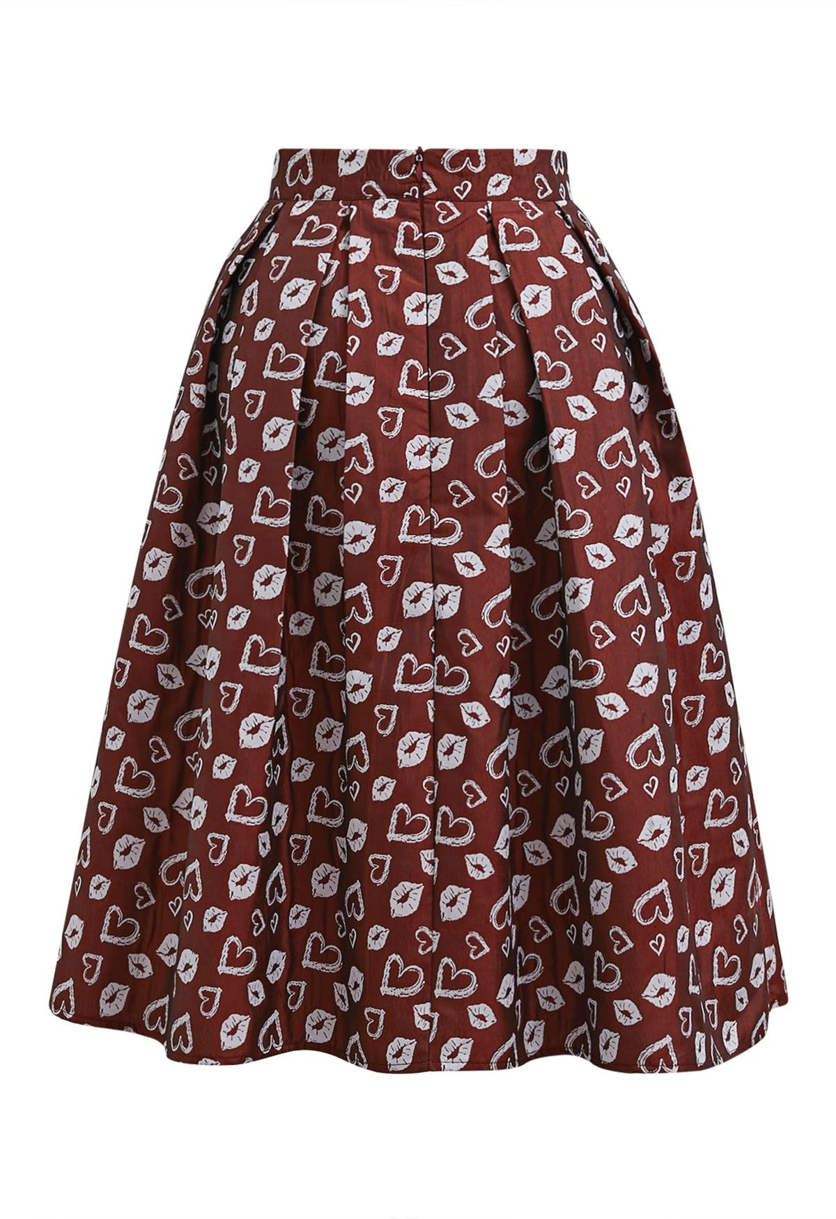 Fiery Lips and Heart Box Pleat Midi Skirt