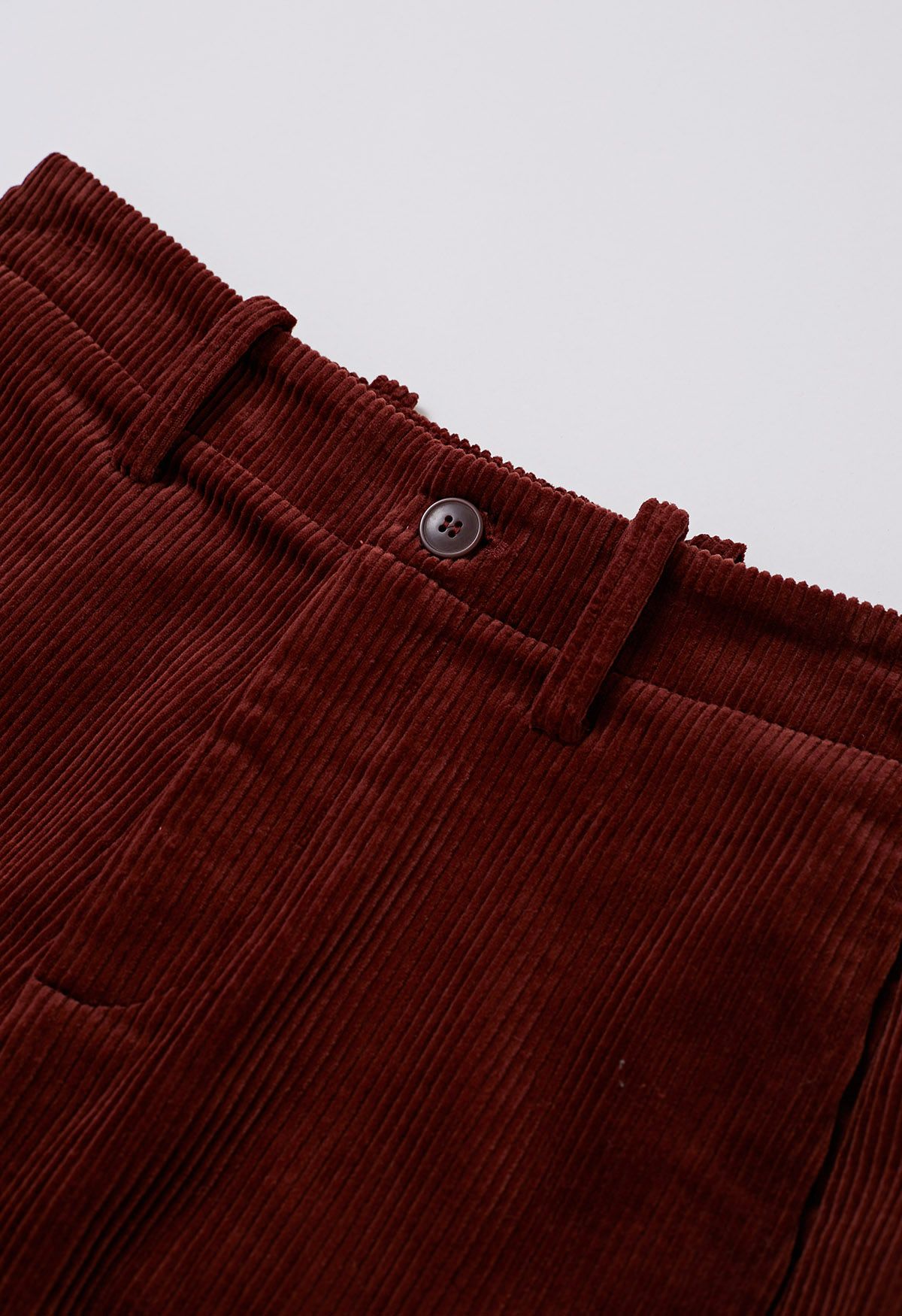 Sturdy Corduroy Belted Straight-Leg Pants in Burgundy