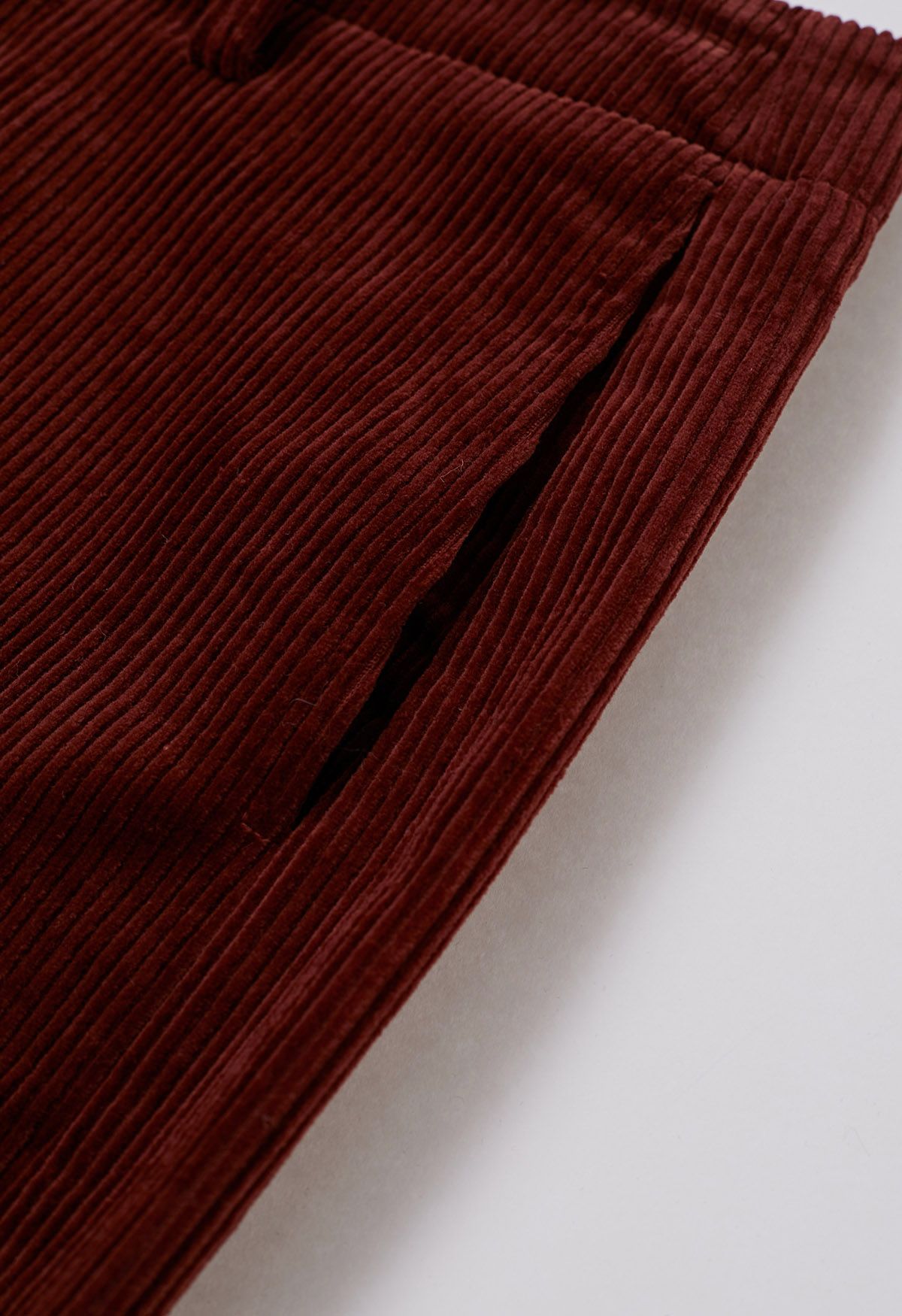 Sturdy Corduroy Belted Straight-Leg Pants in Burgundy