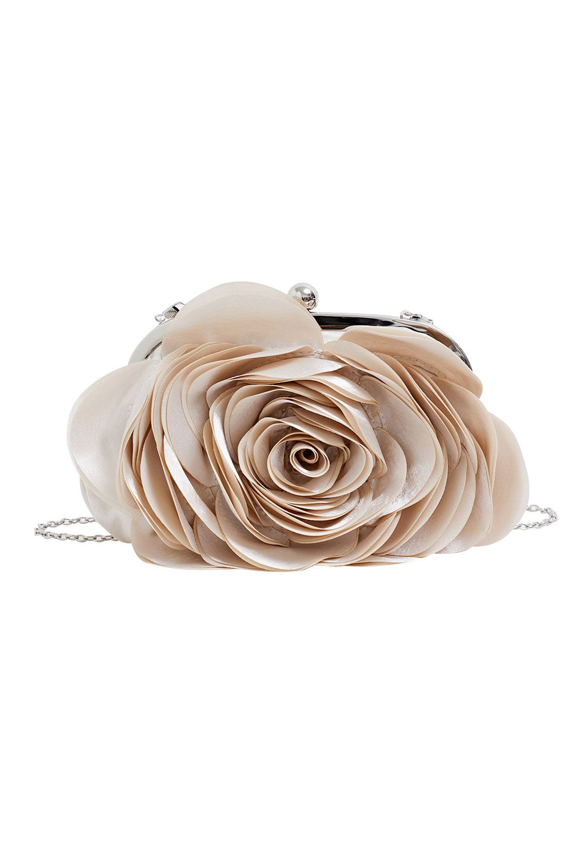 3D Rose Petal Satin Clutch in Apricot