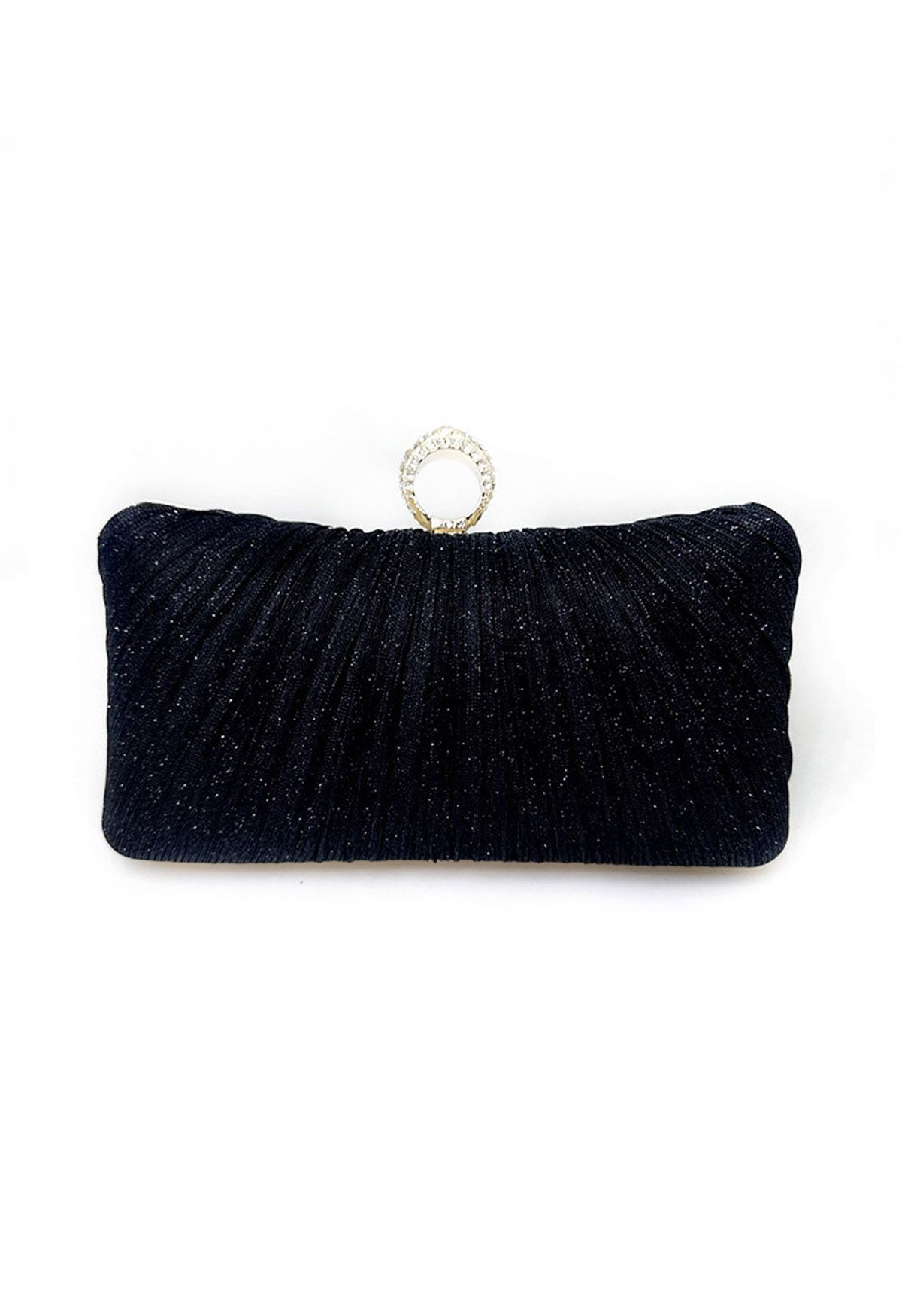 Ornate Pleated Rhinestone Clutch in Black