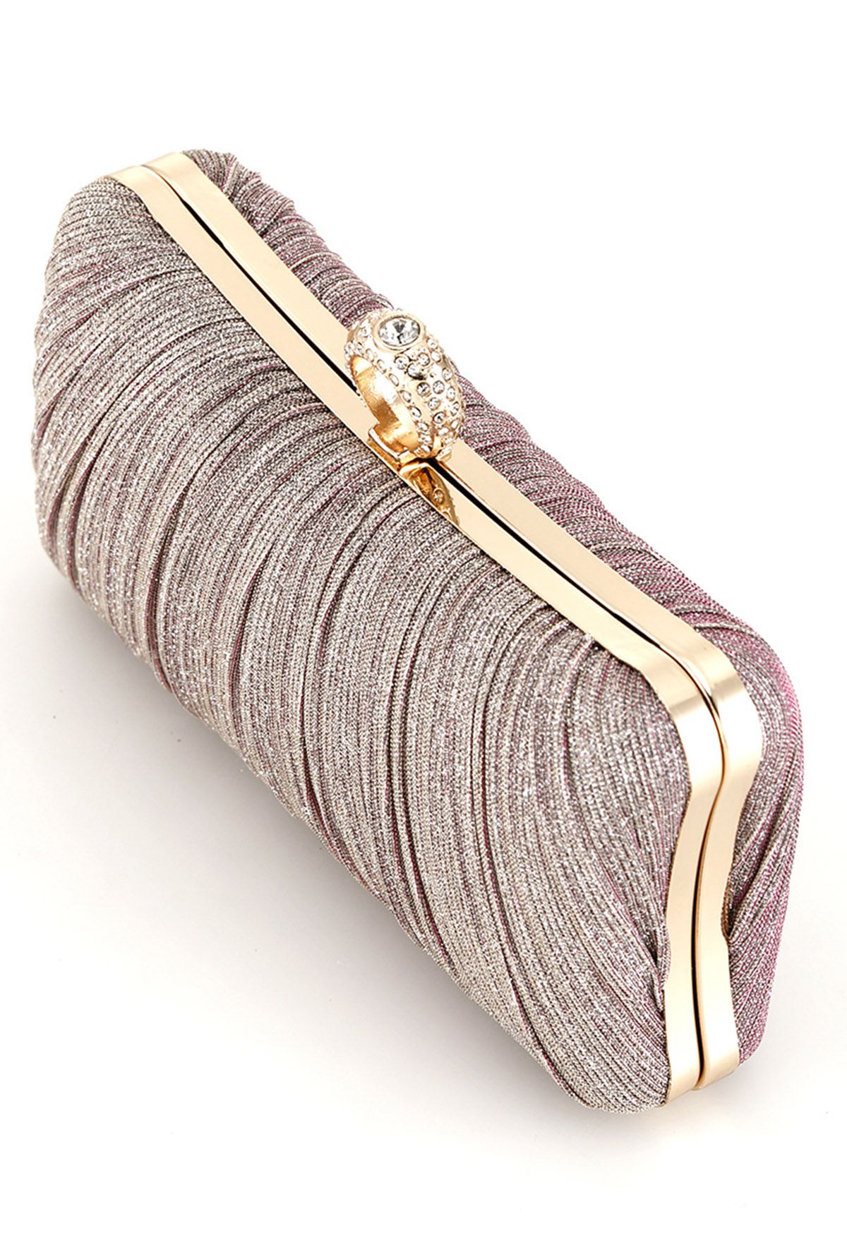 Ornate Pleated Rhinestone Clutch in Dusty Pink