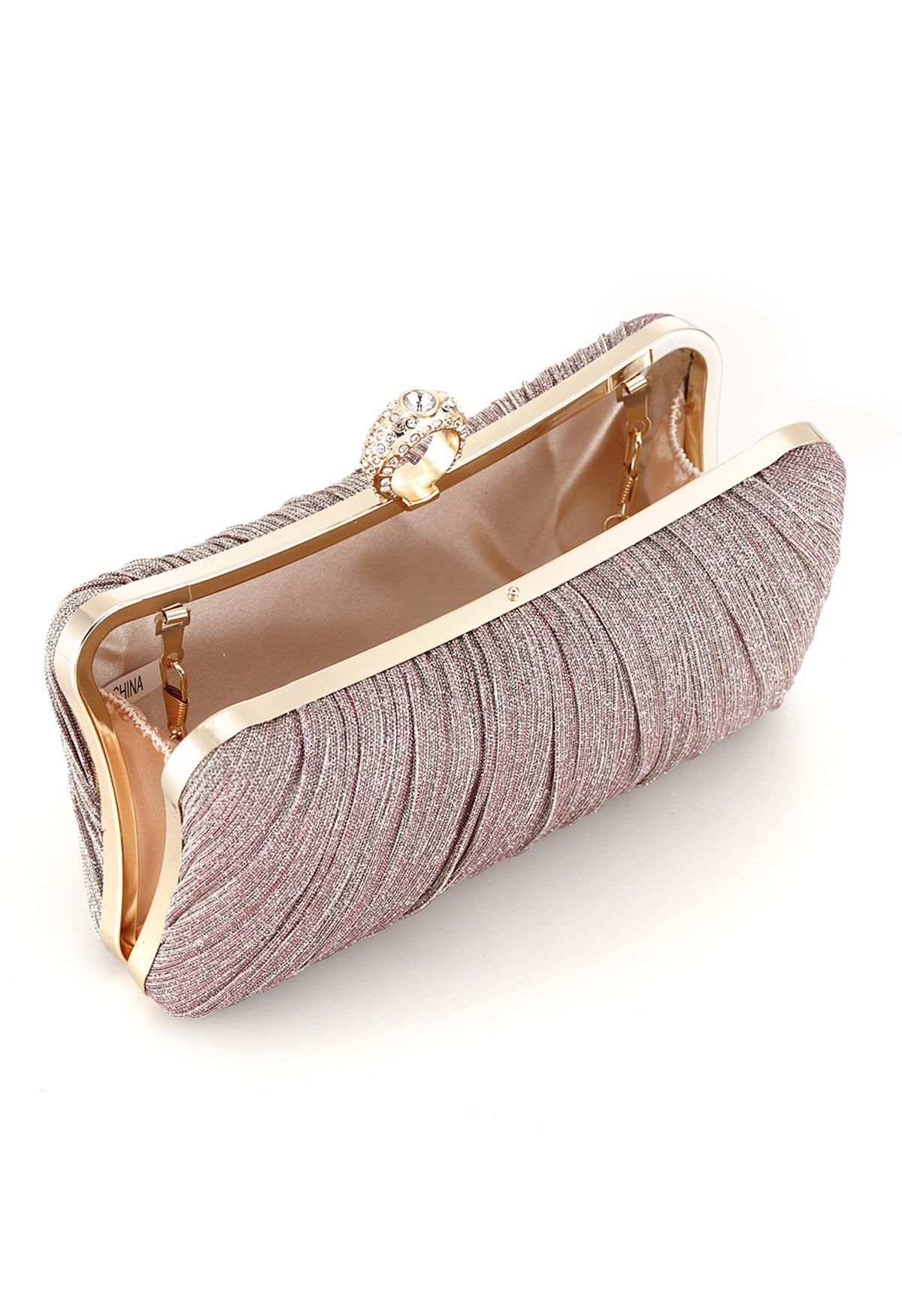 Ornate Pleated Rhinestone Clutch in Dusty Pink