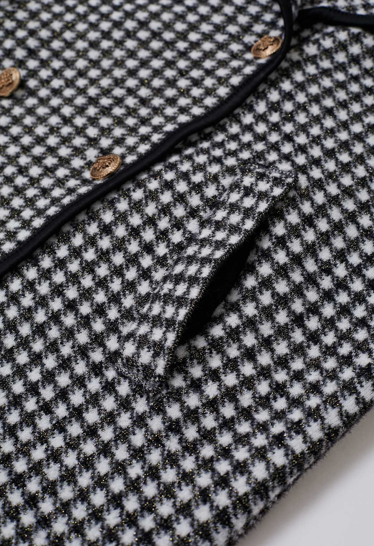 Houndstooth Contrast Edge Wide Lapel Knit Coat