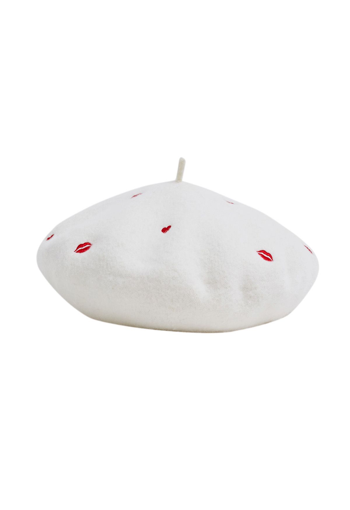 Lips and Hearts Wool-Blend Beret in White