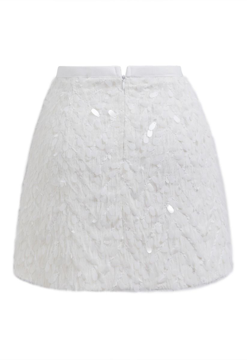 Petal Sequin Embellished Fuzzy Mini Bud Skirt