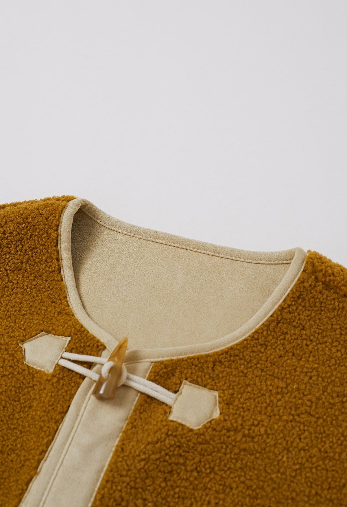 Horn Buckle Fastening Sherpa Coat in Caramel