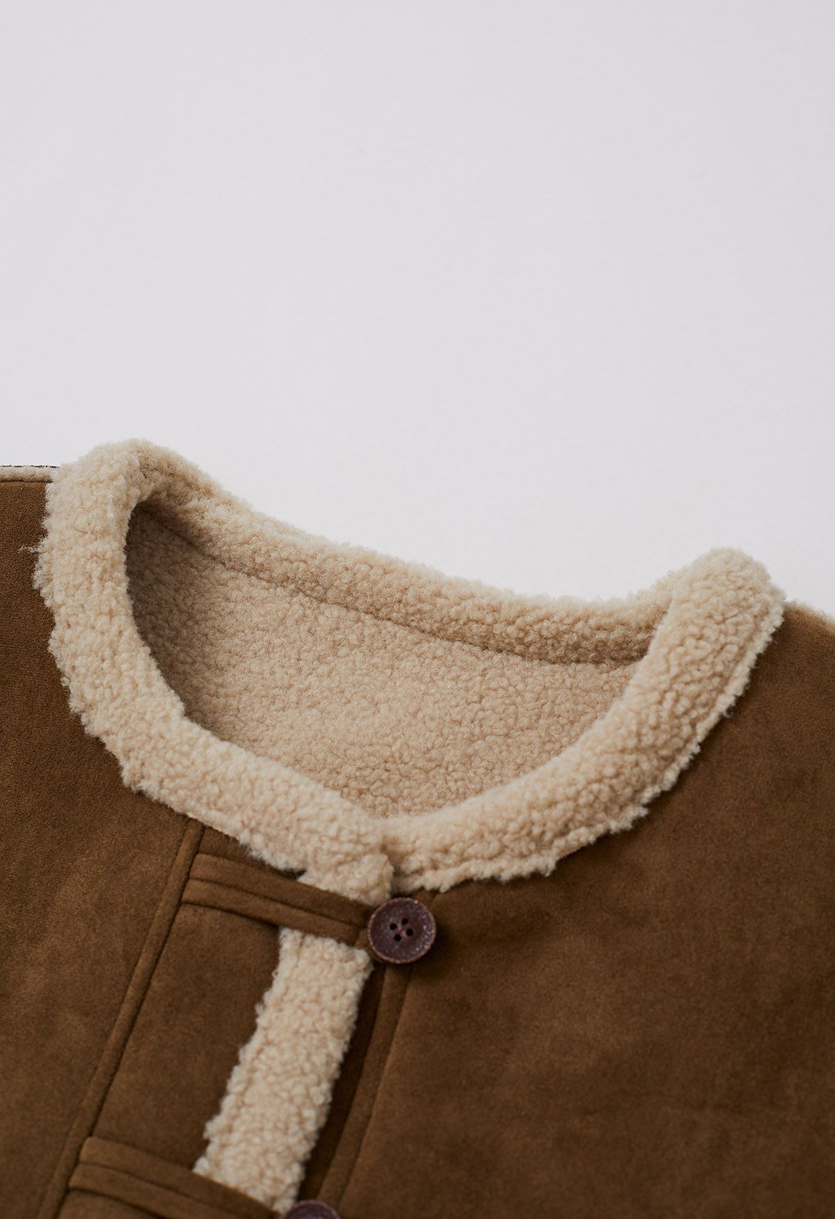 Faux Suede Spliced Sherpa Buttoned Coat in Brown