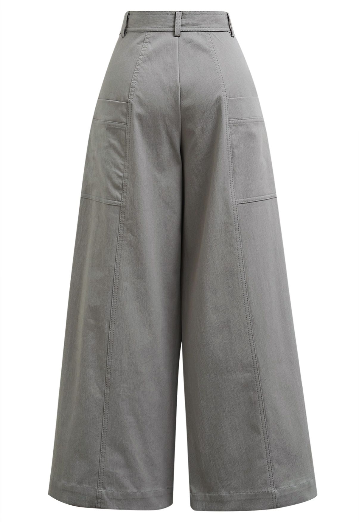 Side Patch Pockets Wide-Leg Pants in Grey