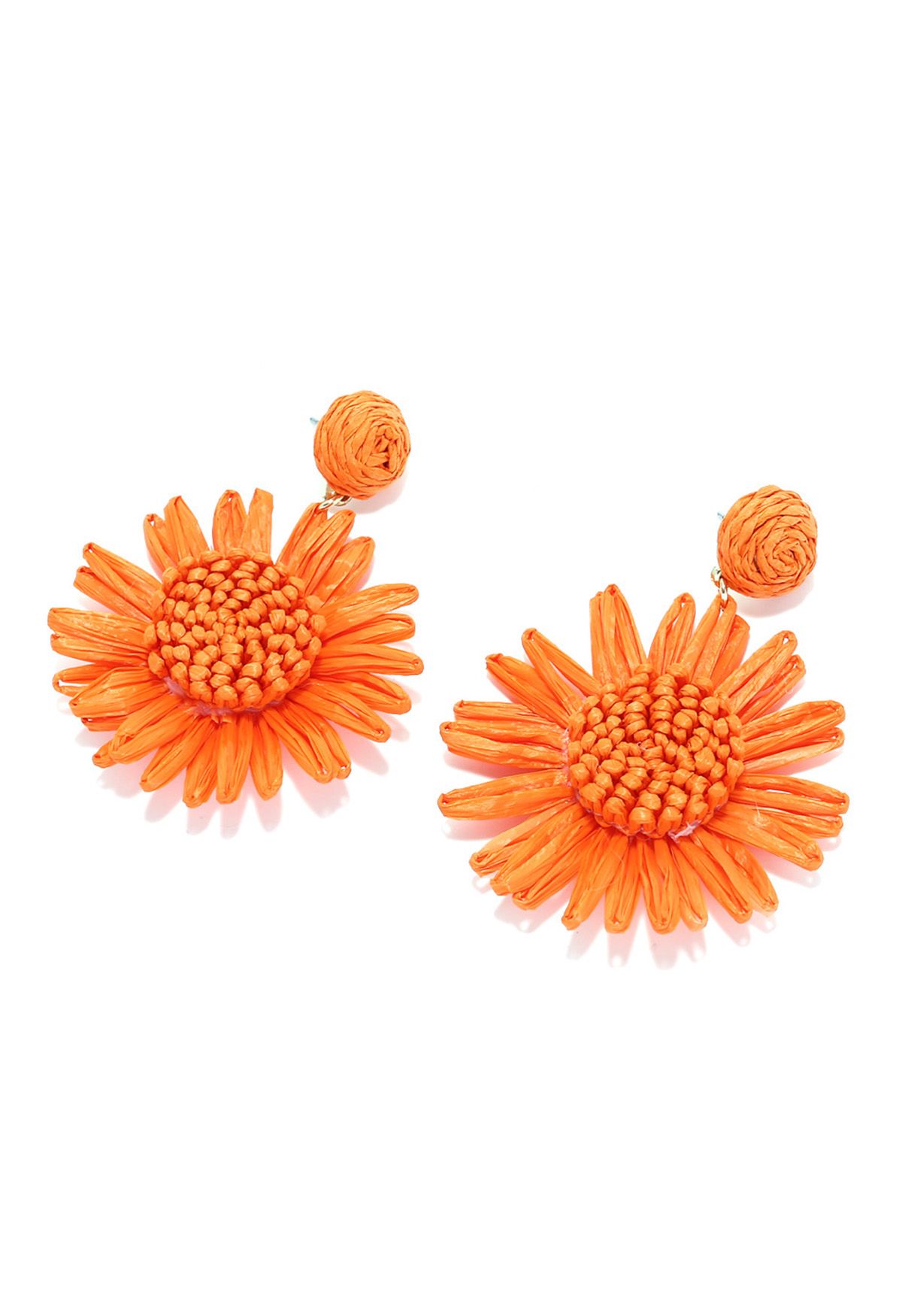 Sunflower Raffia Handmade Woven Earrings in Orange