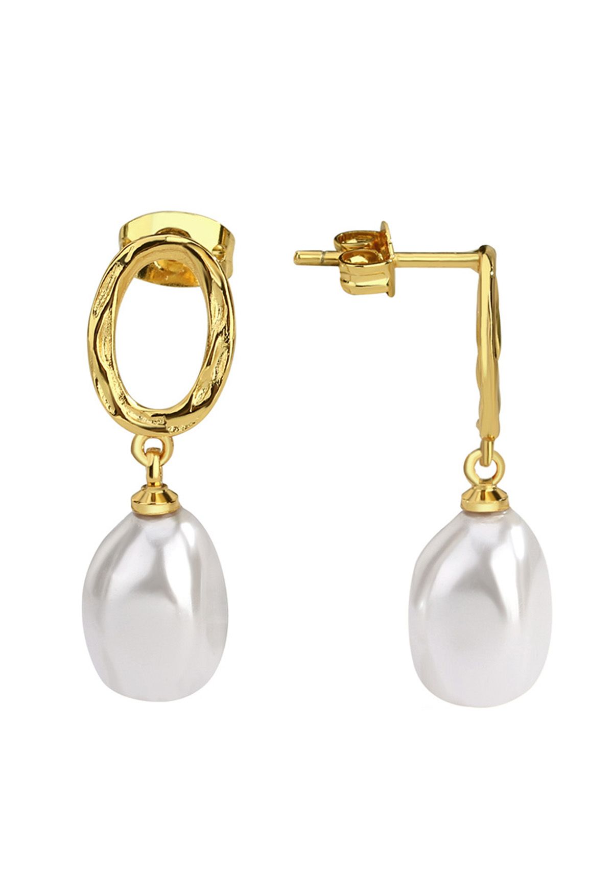 Golden Oval Irregular Pearl Drop Earrings